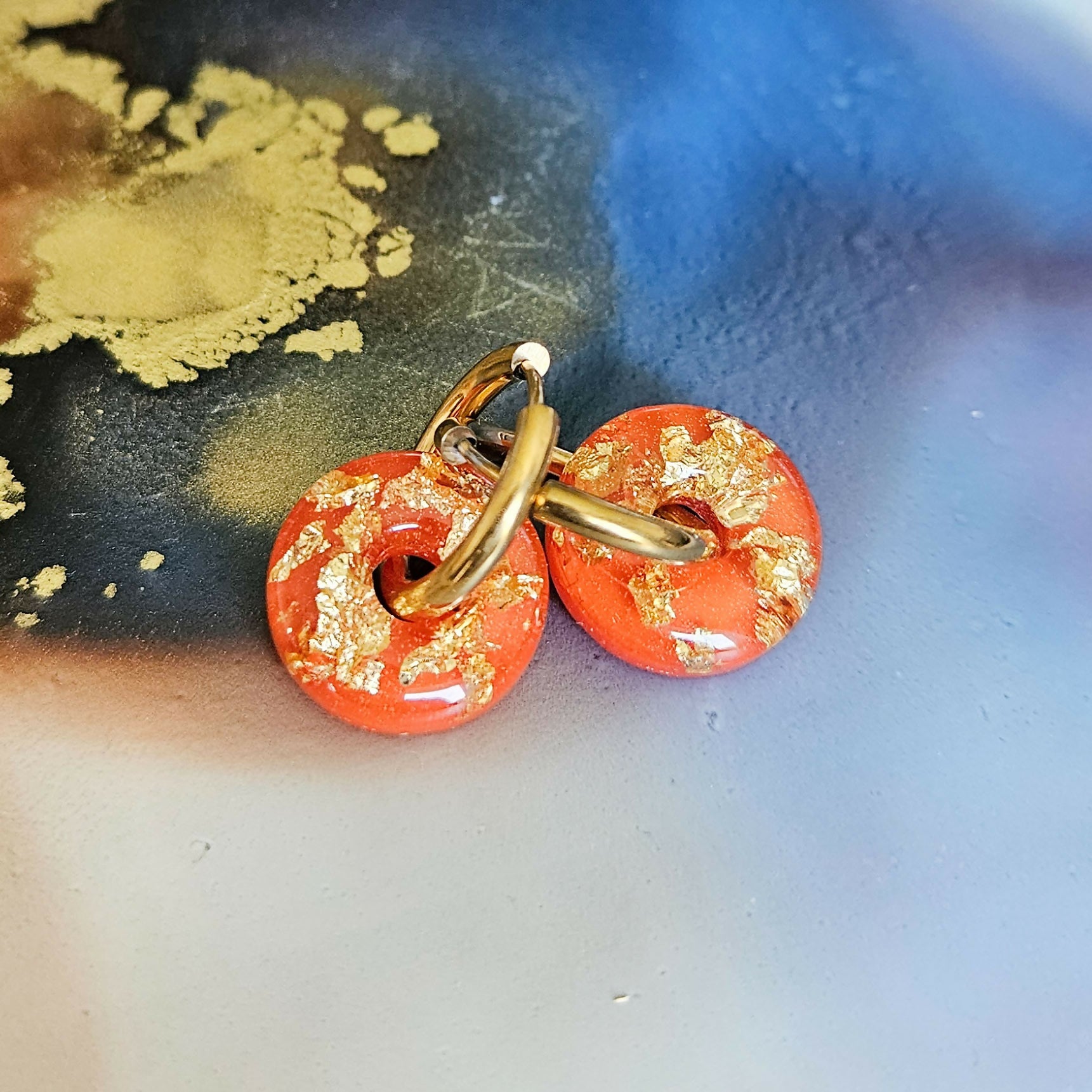 Handmade Autumn Colours Domed Circle Resin Charms On Chunky Hoops