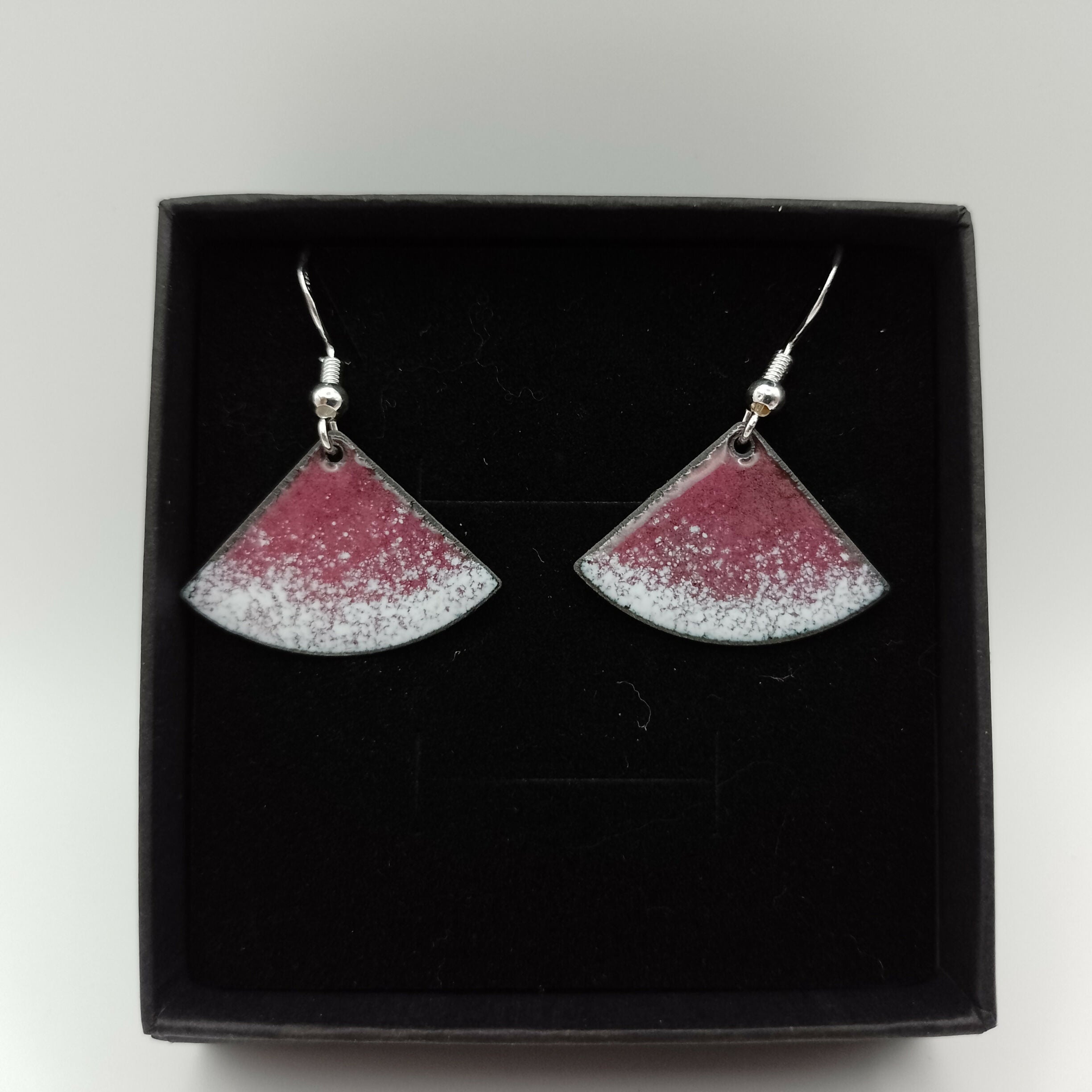 Purple and White Enamel Fan Earrings