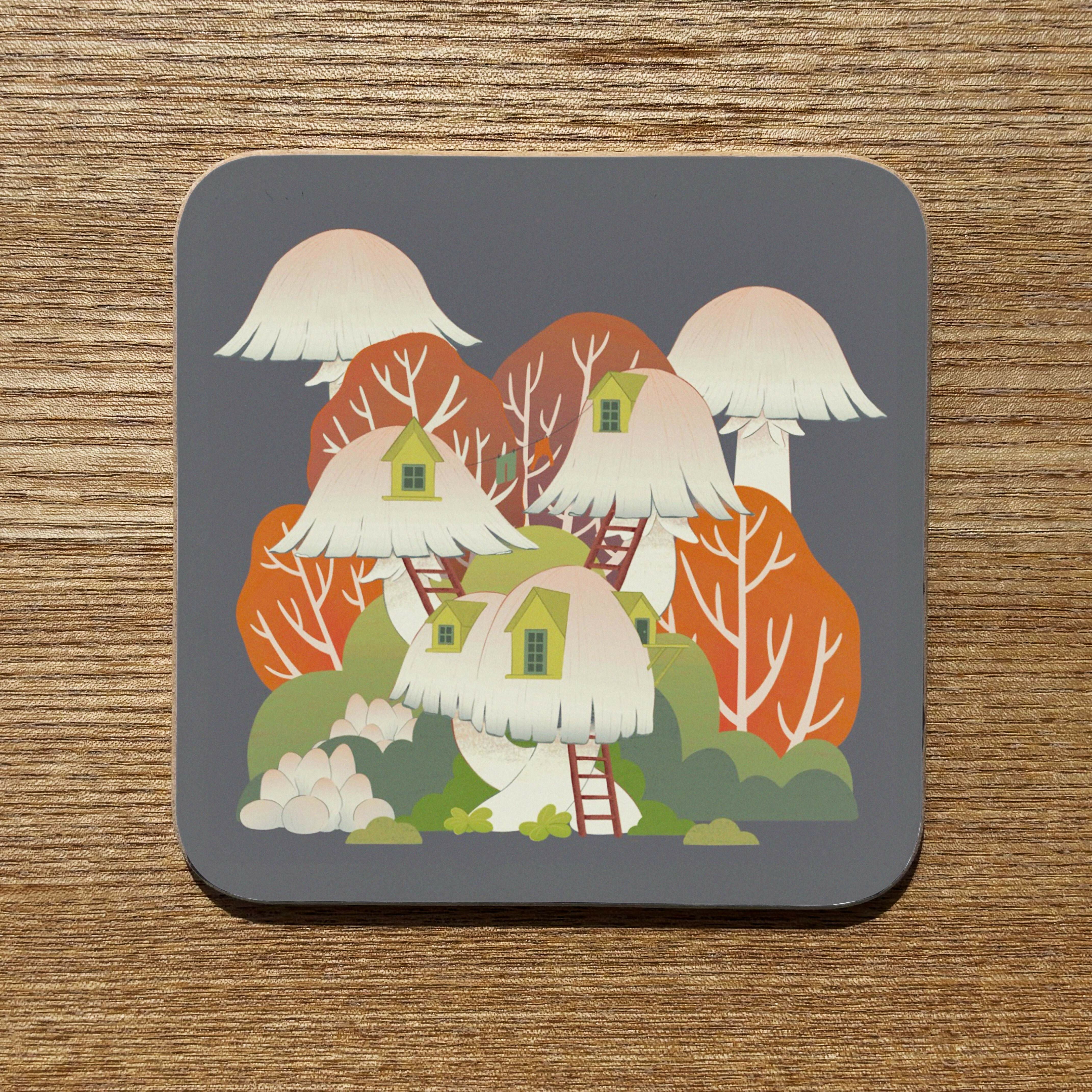 Cottagecore Mushroom House Coaster - Shaggy Inkcap