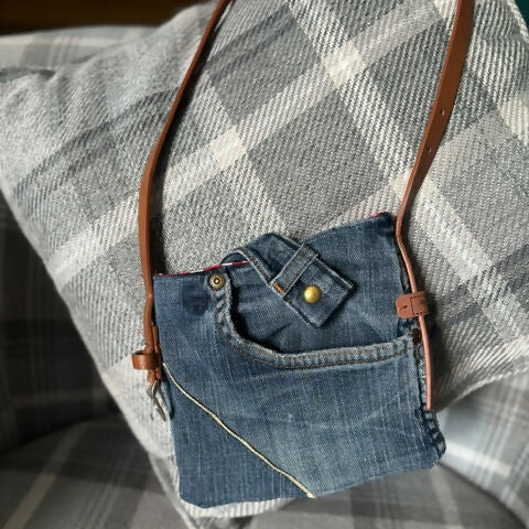 Unique Design Handcrafted Bag Purse Handbag Made From Upcycled Jeans And Fabrics