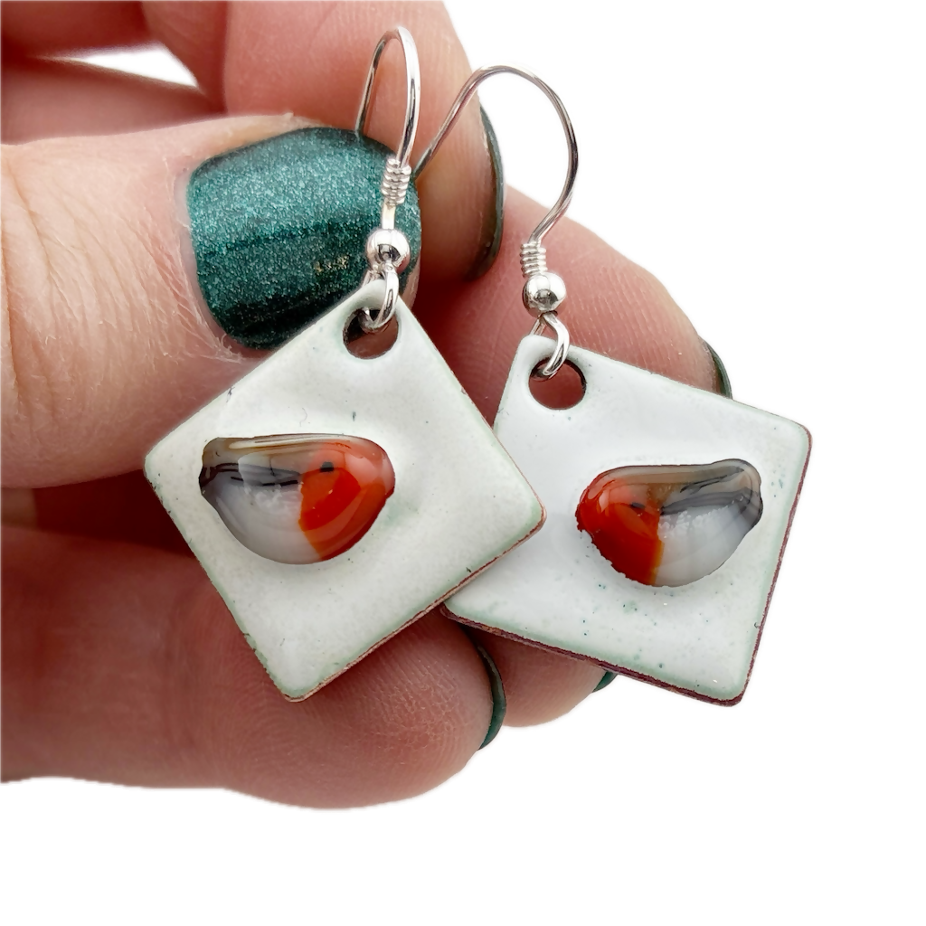 Handmade Robin In The Snow Christmas Earrings Enamel And Sterling Silver