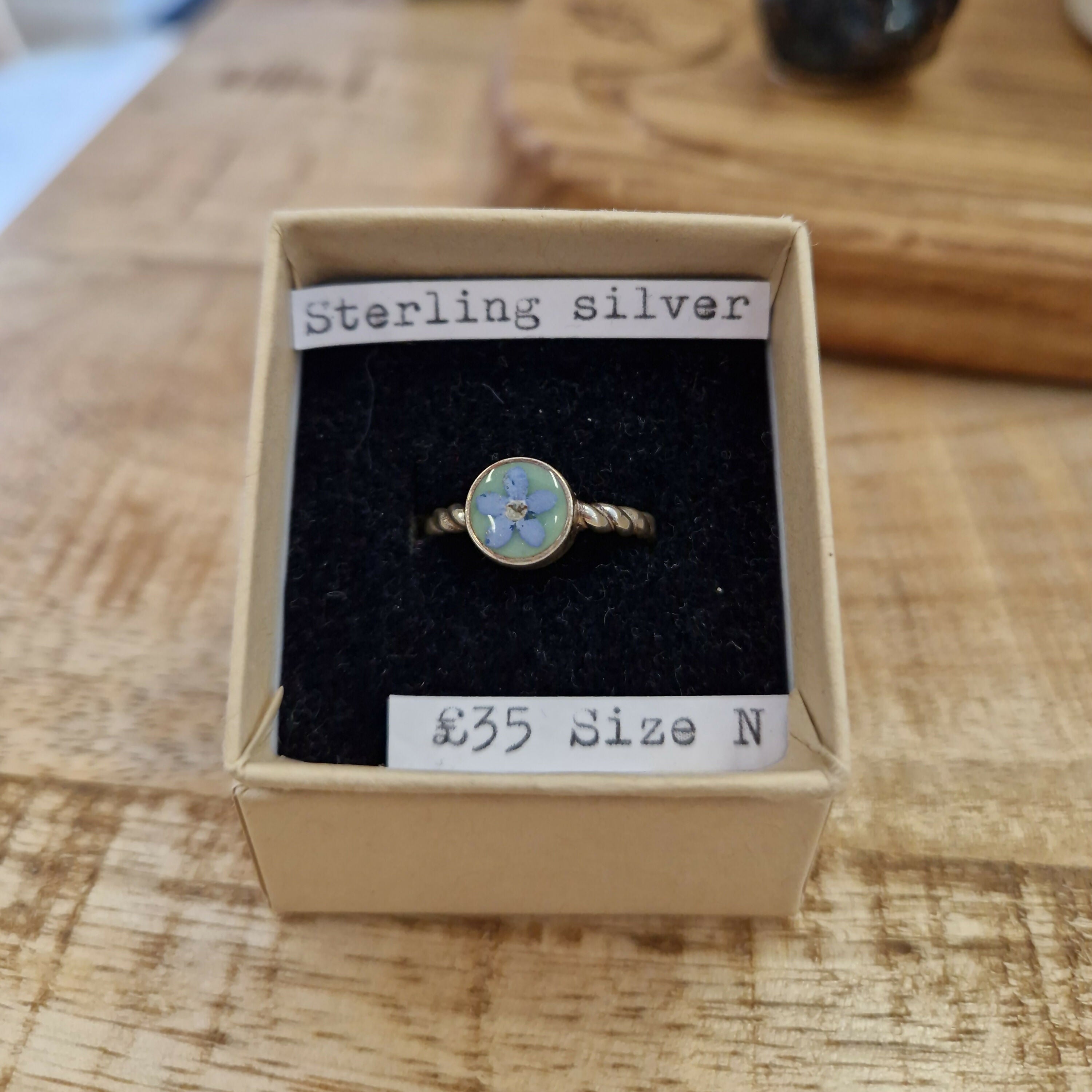 Forget me not Sterling silver ring Size N