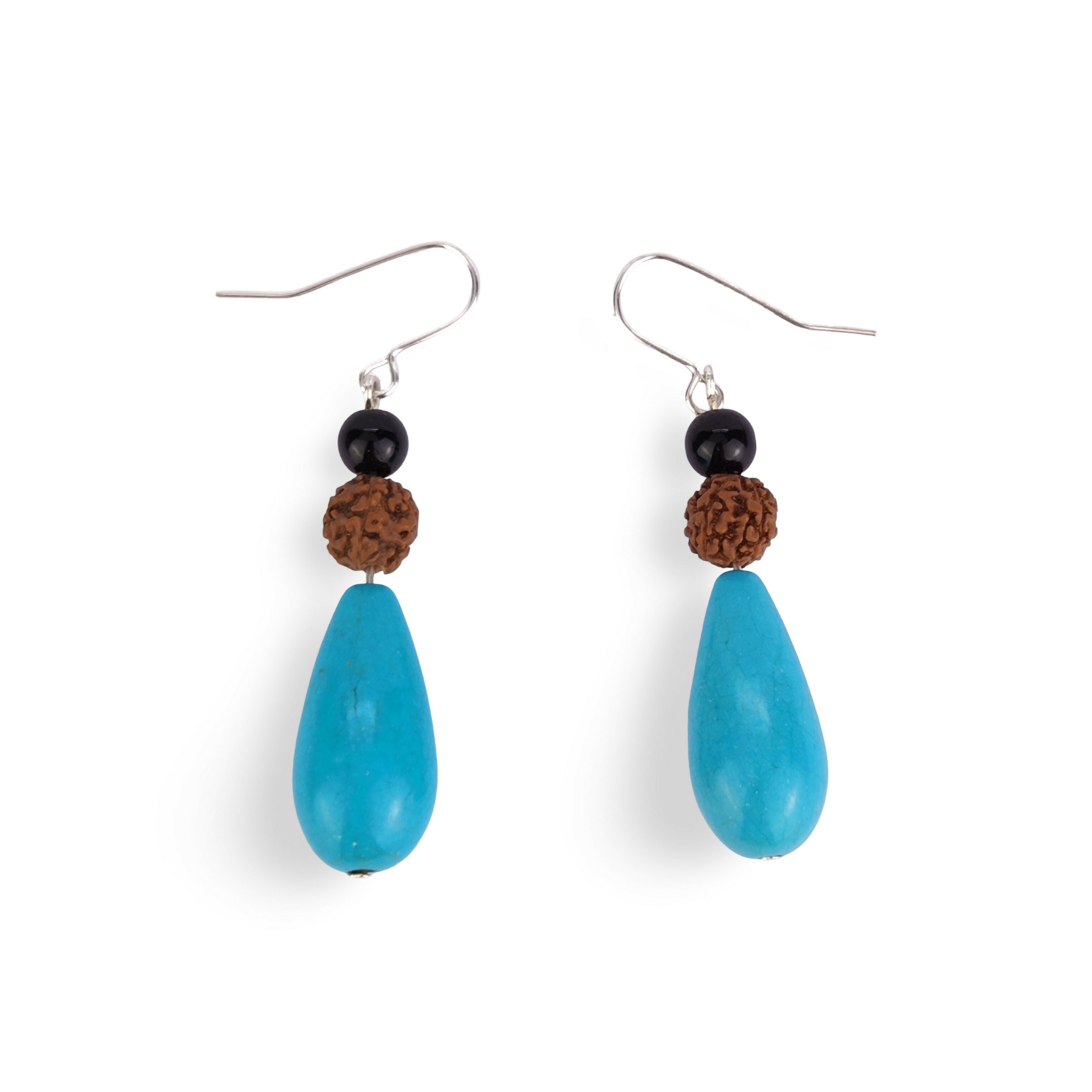 Gemstone Earrings - Onyx, Rudraksha, Turquoise