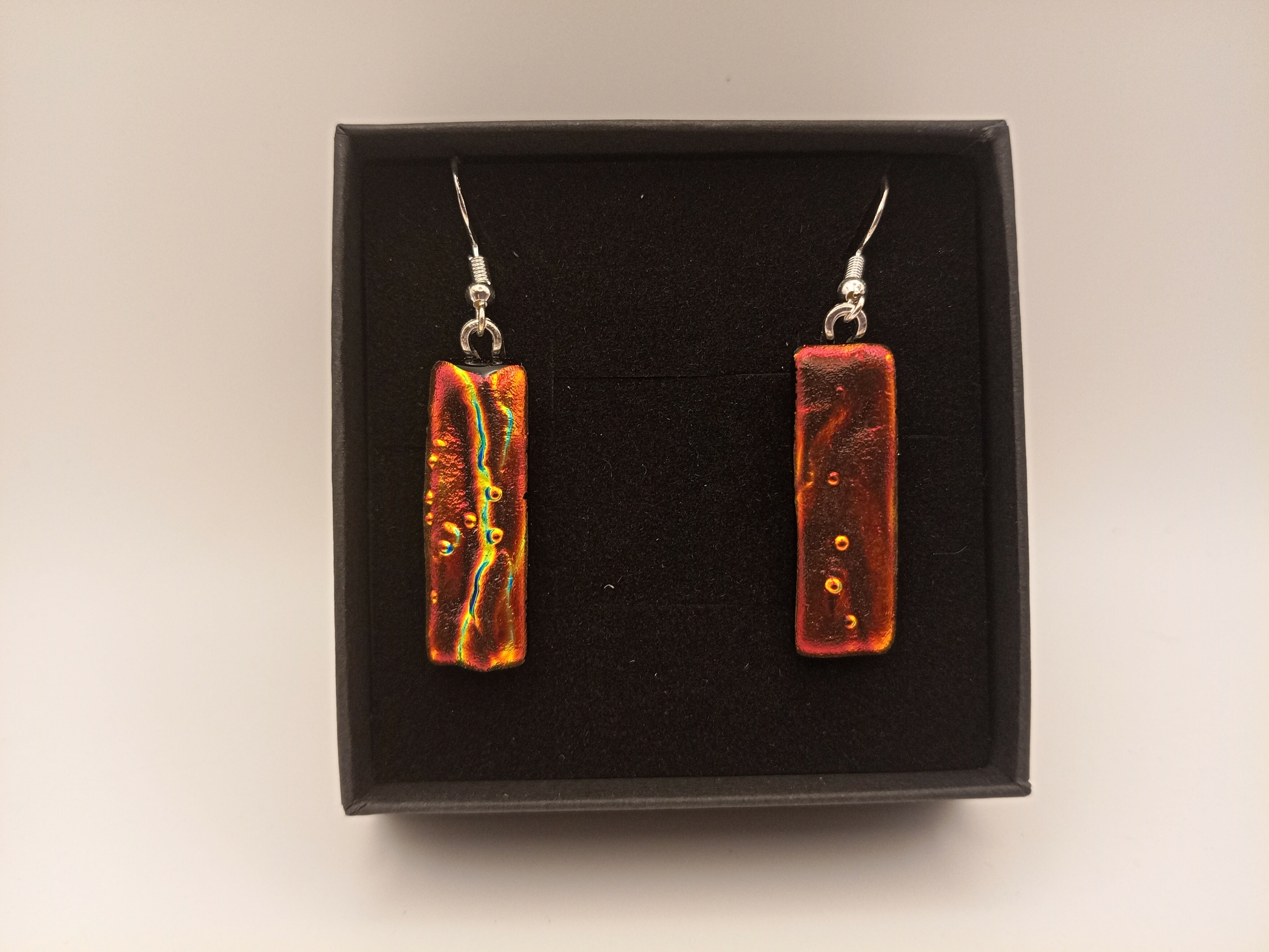 Red and Gold Rippled Dichroic Earrings