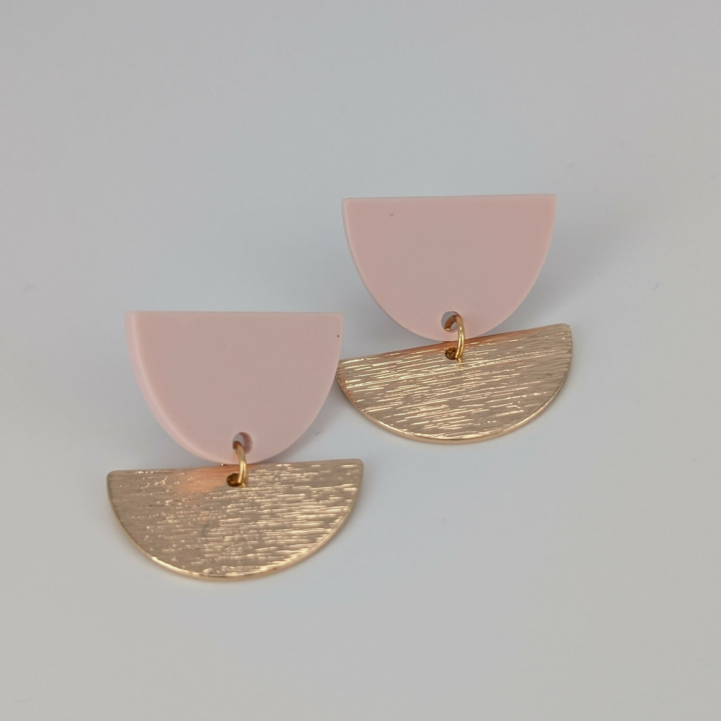 Pale Pink Tulip Geometric Earrings in Gold or Silver