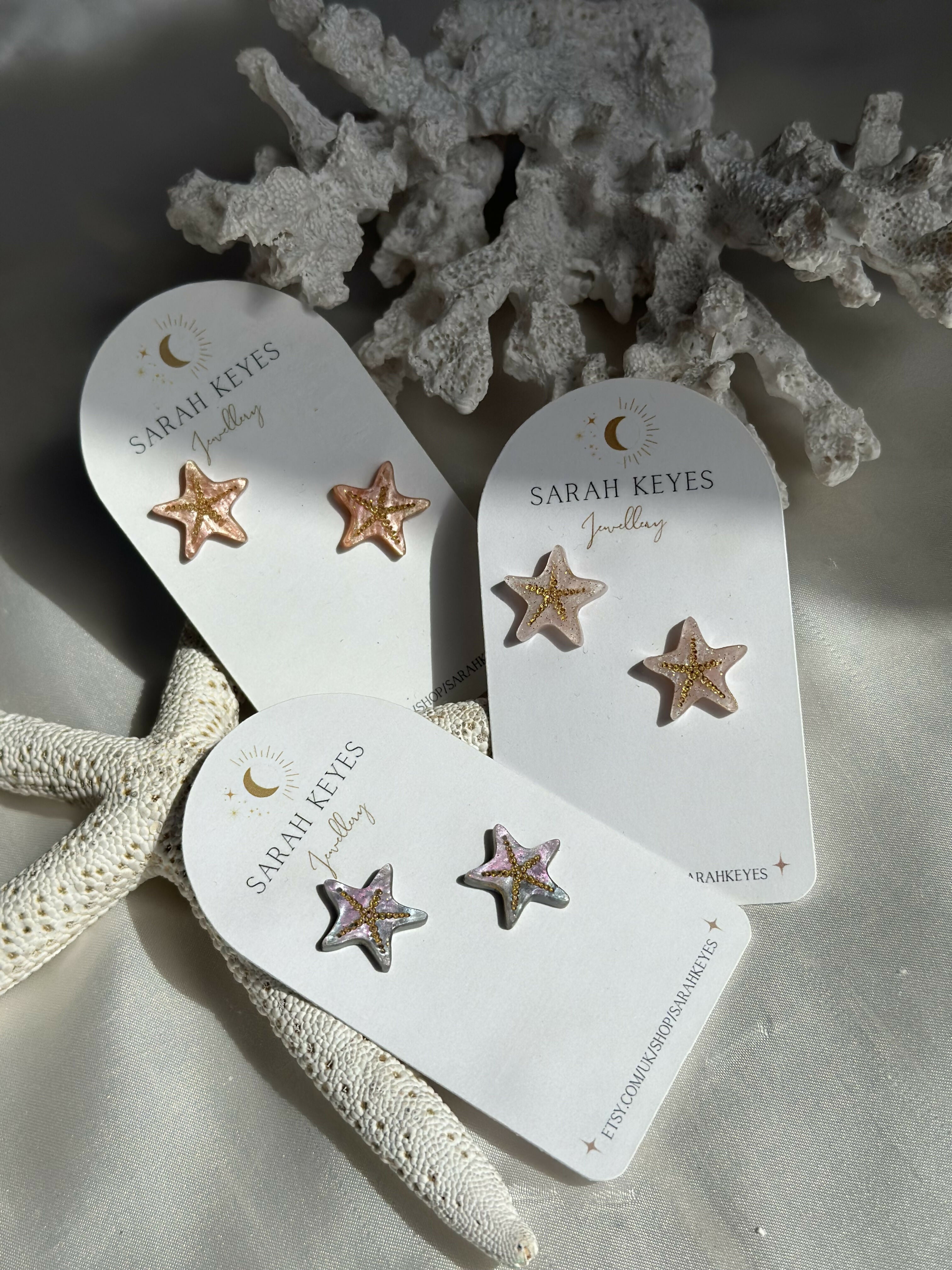 Gold Engraved Starfish Studs