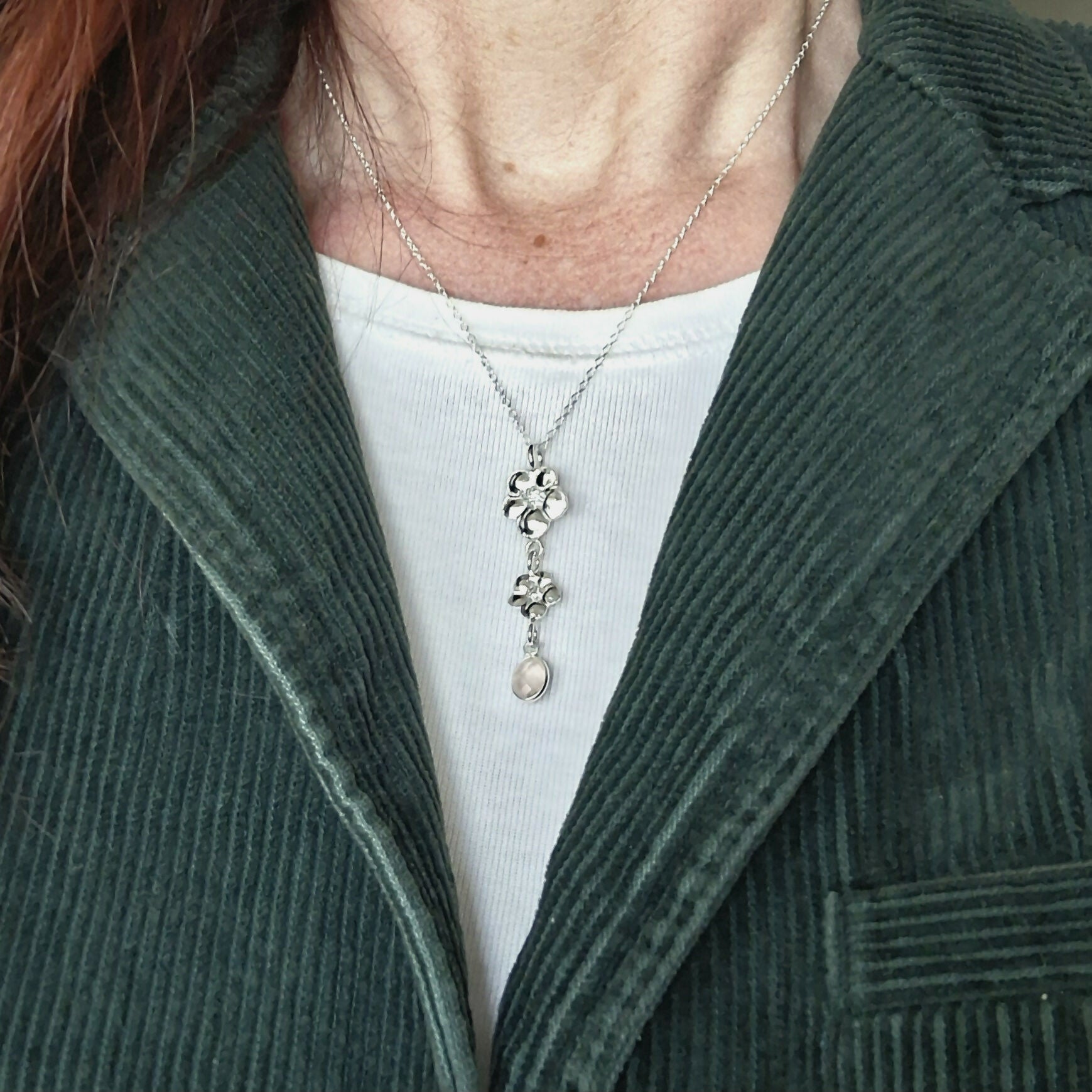 Handmade Hibiscus Necklace With Rose Quartz