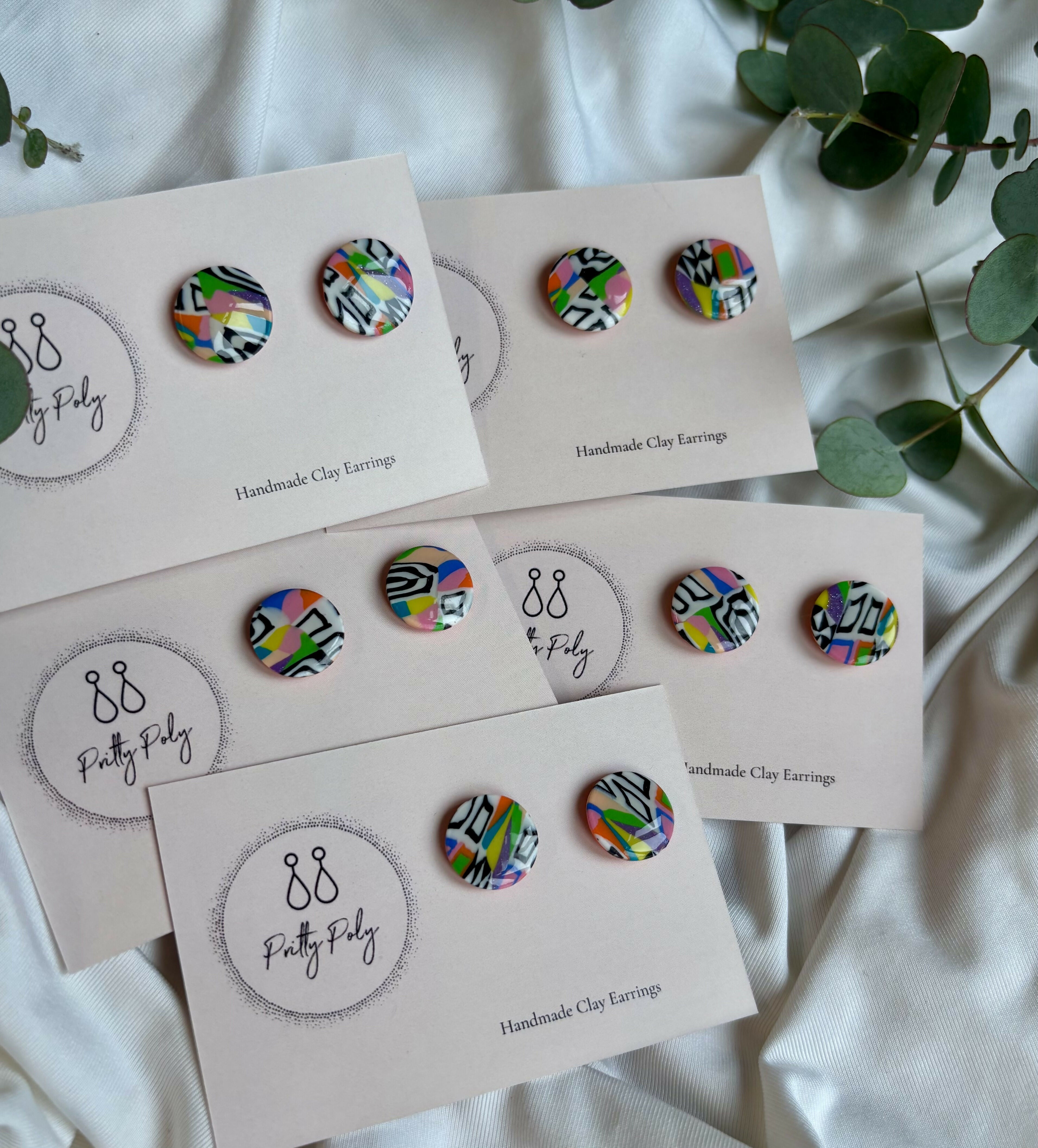 Colour, Black and Pattern Round Polymer Clay Studs