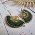 Green Fan Macrame Earrings; Ear Jacket Style Boho Nature Bold Statement Gold Spiral Earrings