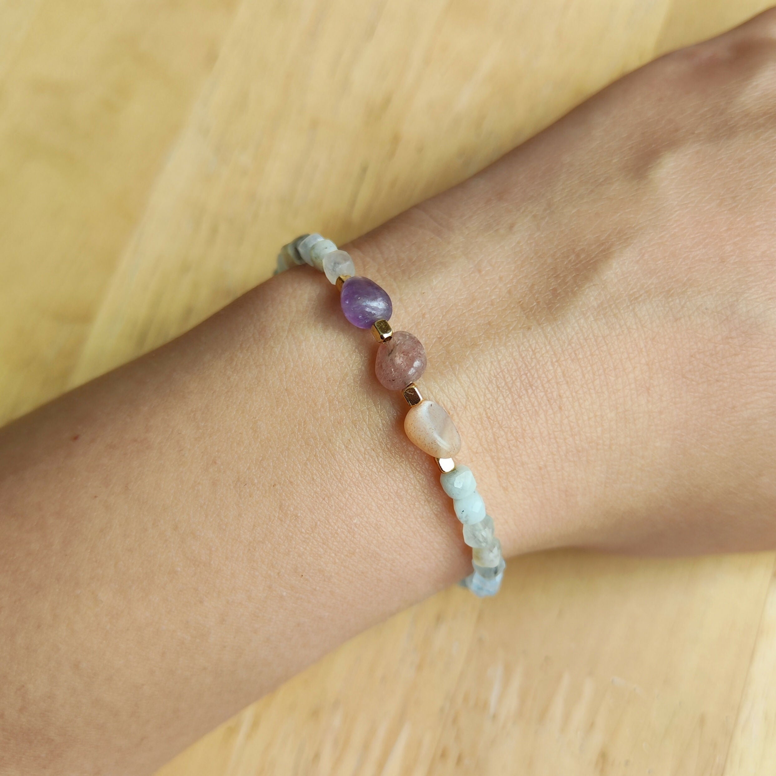 Designer Gemstone Bracalet - Handmade Jewellery - Semi-Precious Gemstones - Silver & Gold-Plated