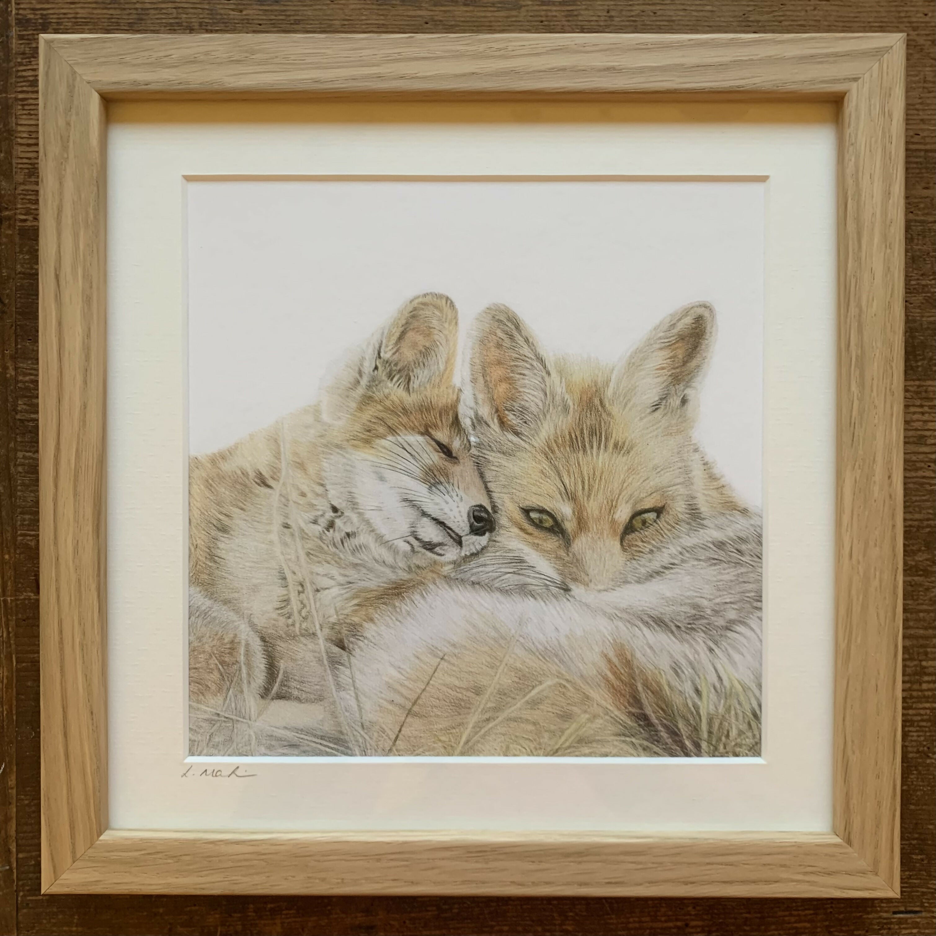 Fine Art Square Giclée Print of a Fox and Cub