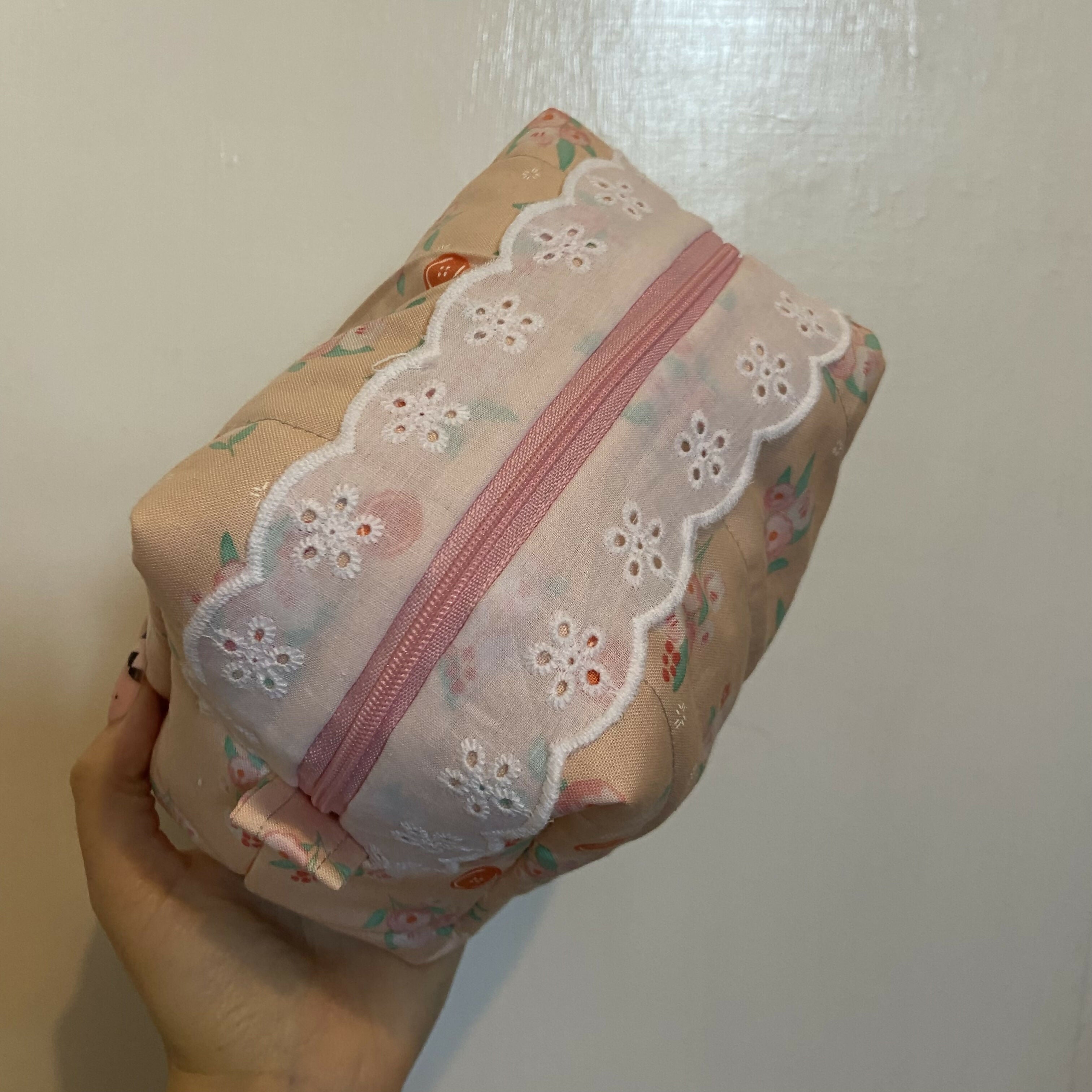 Pink Floral Tall Boxy Cosmetics Bag
