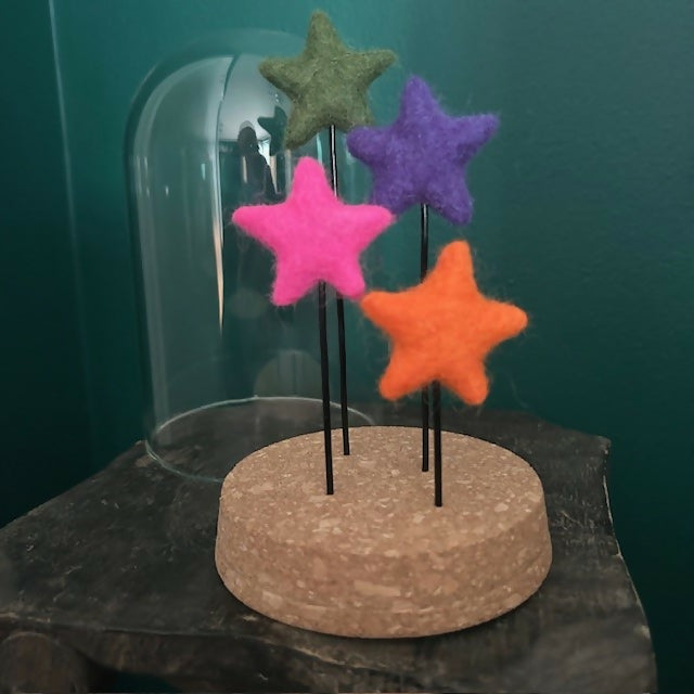 Lovely Glass Dome Featuring 4 Colourful Felted stars