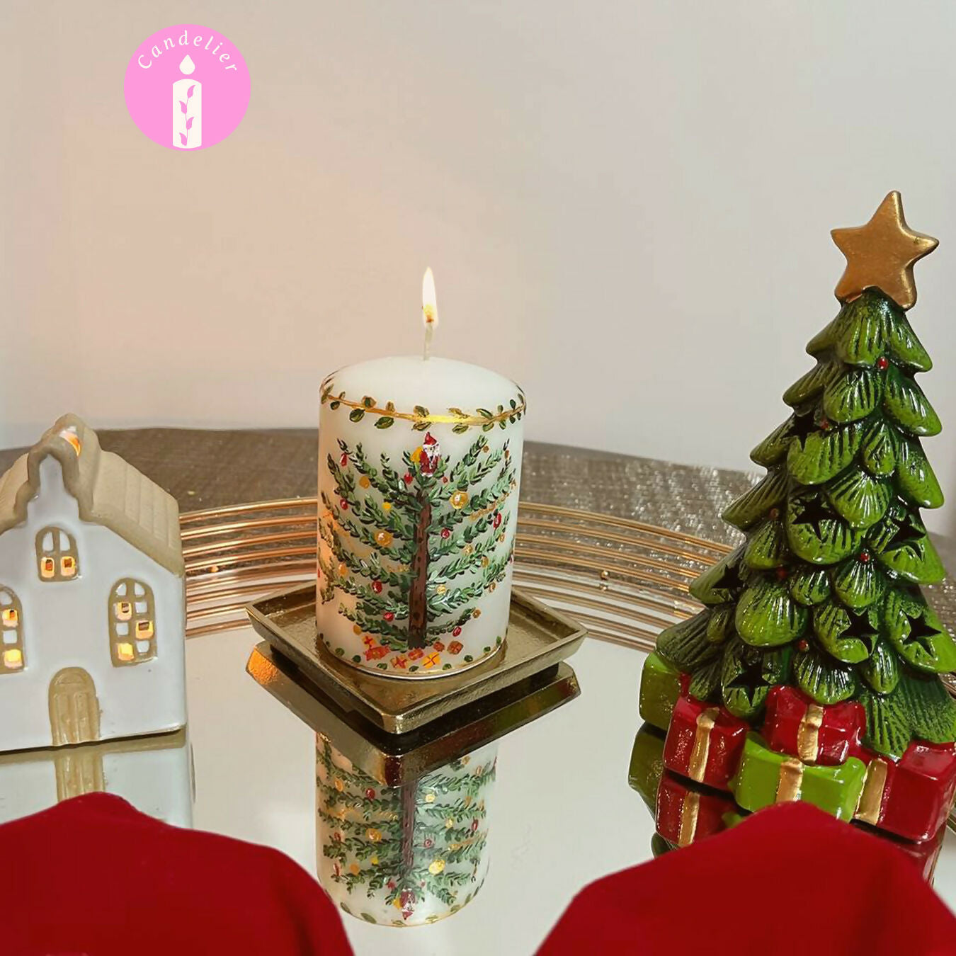Christmas Tree Design On White Candle