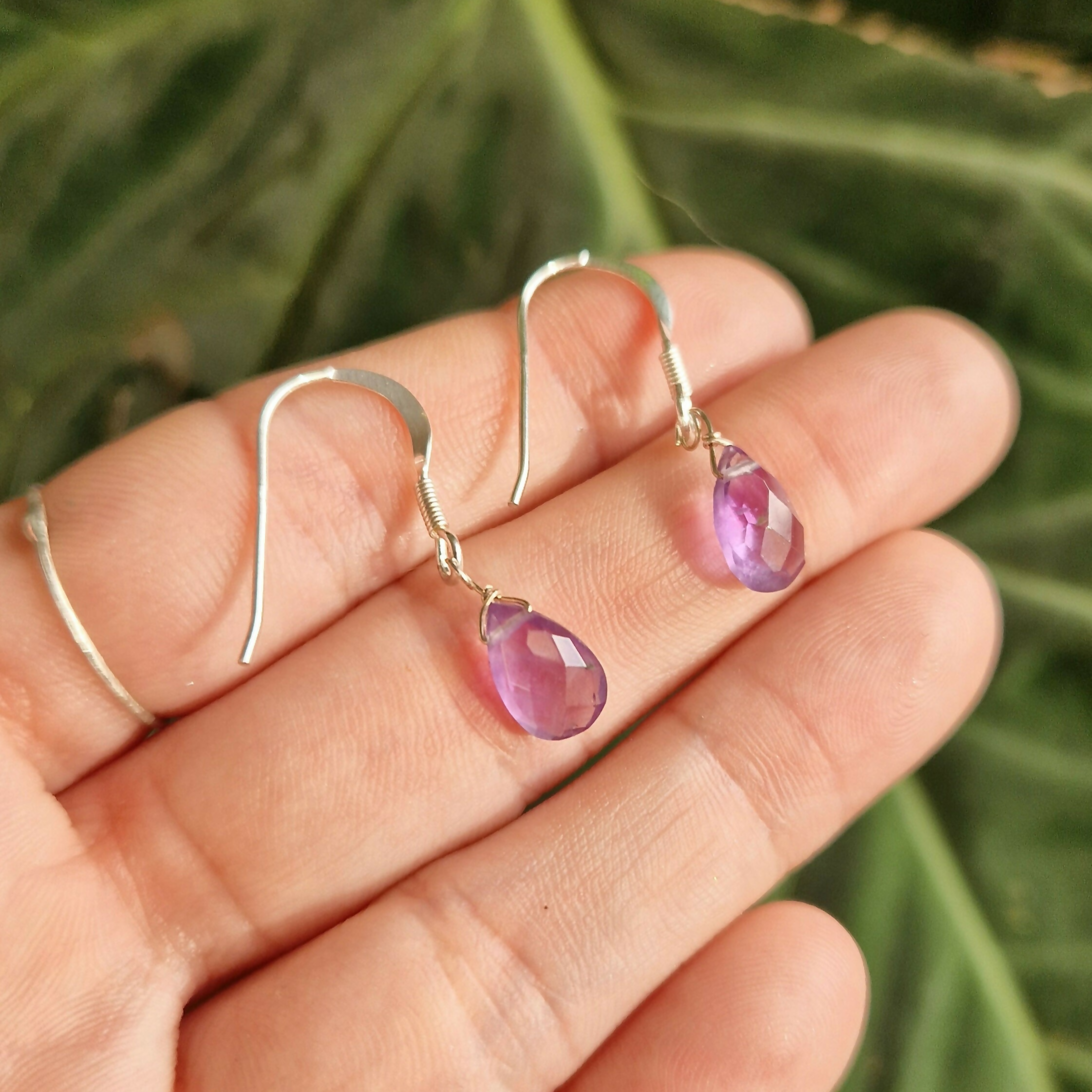 Faceted Amethyst Teardrop Earring made with 925 Sterling Silver