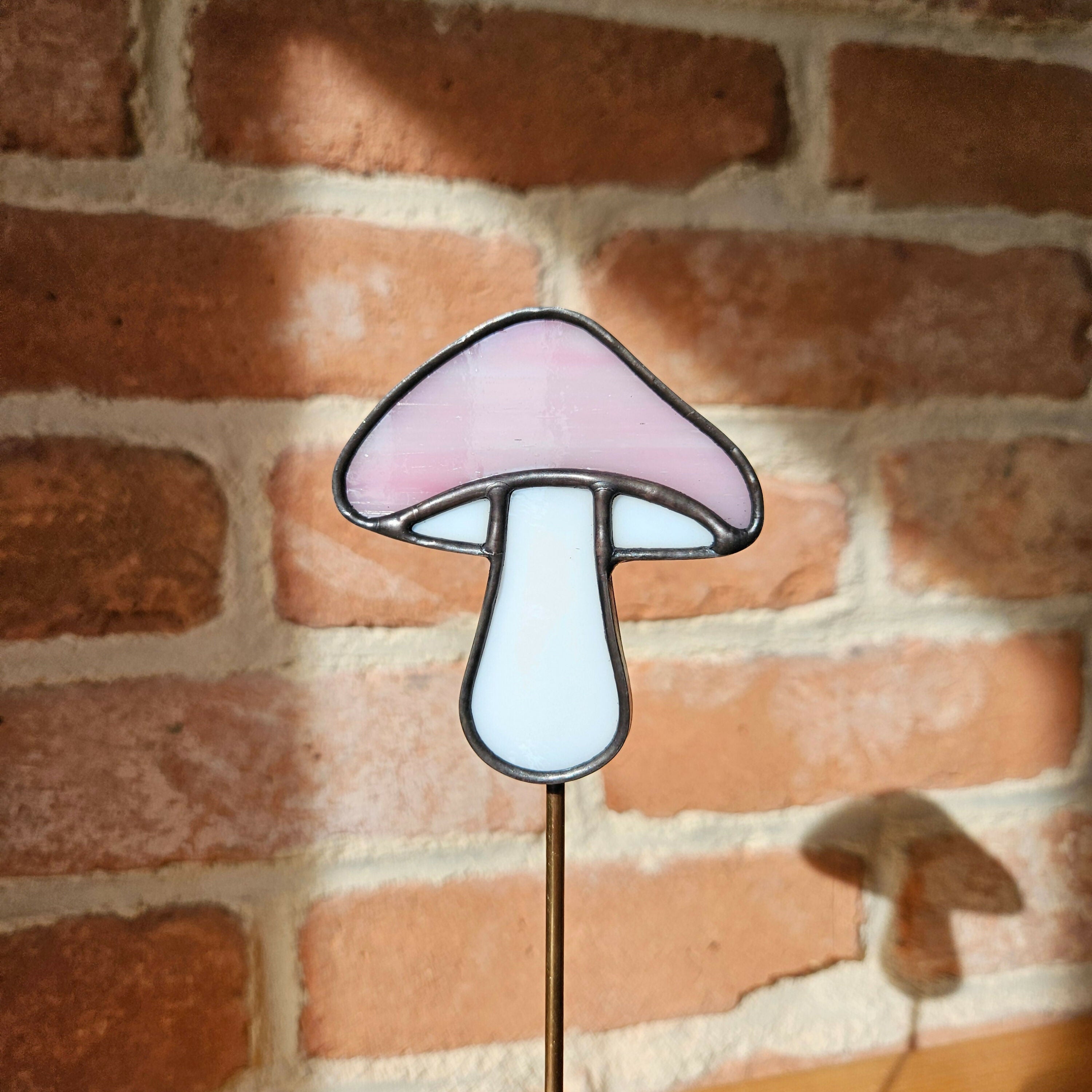 Streaky Pink Mushroom Stained Glass Plantstake