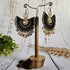Egyptian Queen Earrings; Large Statement Black Macrame Gold Spirals Earrings