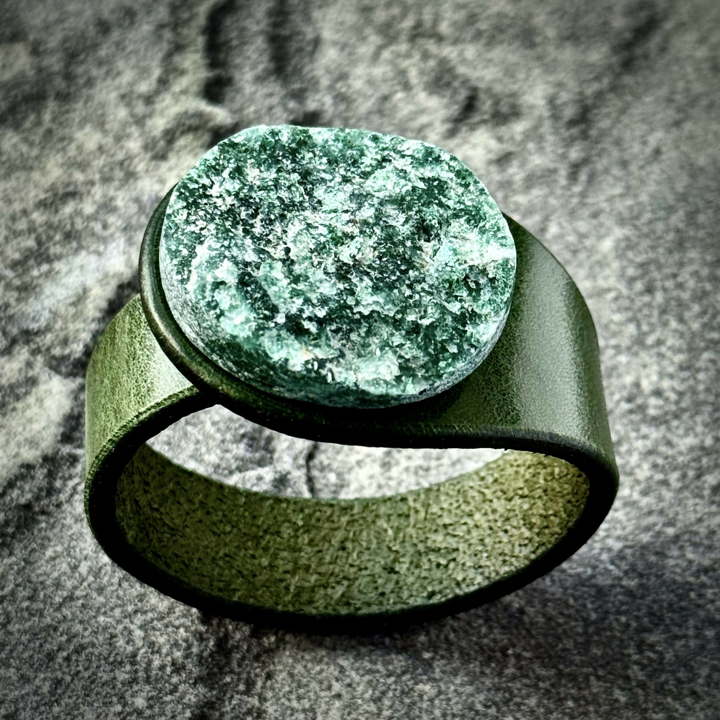 Handcrafted Natural Leather & Green Aventurine Druzy Gemstone Bracelet - Size S or M