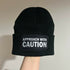 Approach With Caution Cuffed Rectangular Patch Beanie Hat