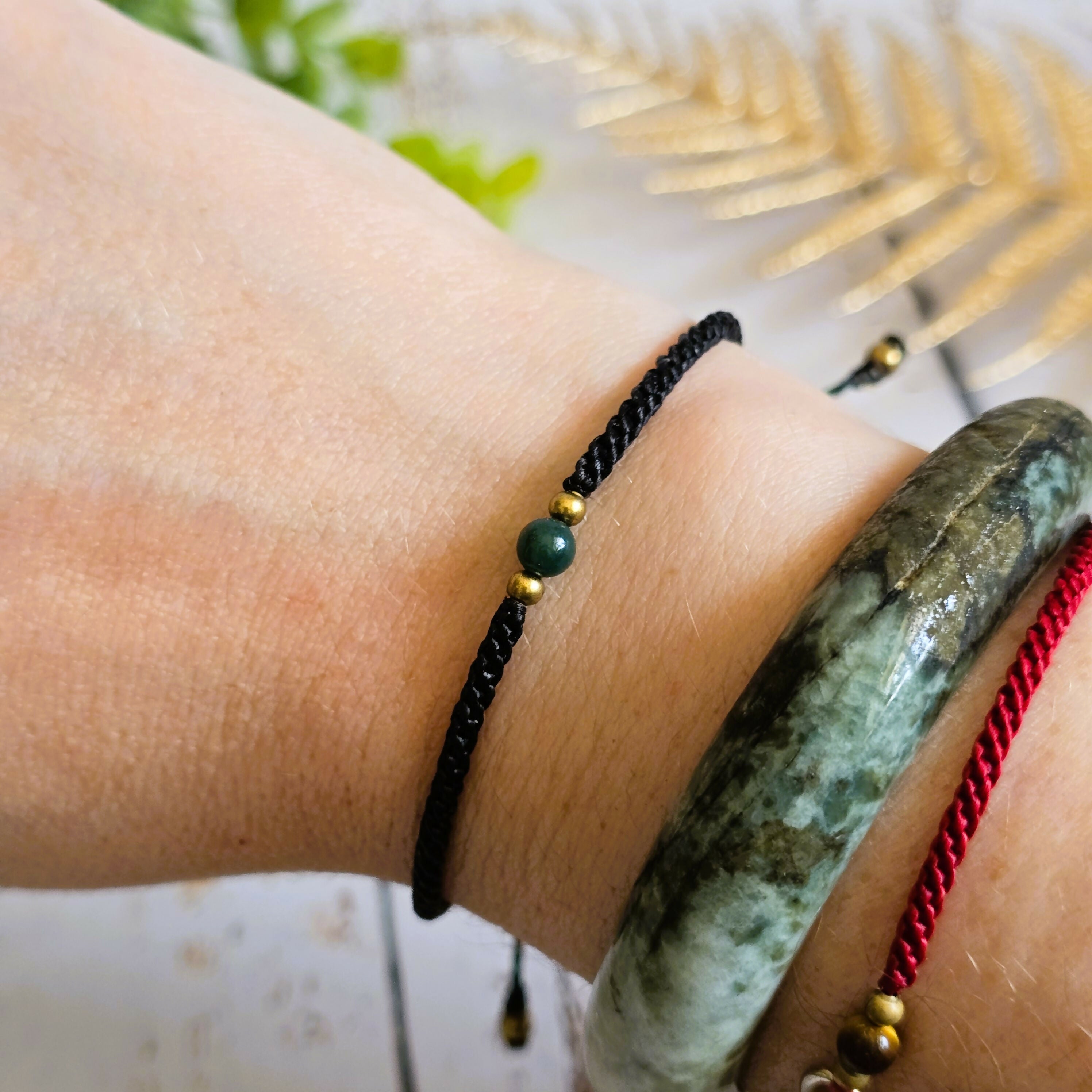 Moss Agate Birthstone Bracelet; Single Crystal Macrame Adjustible May Gift Bracelet