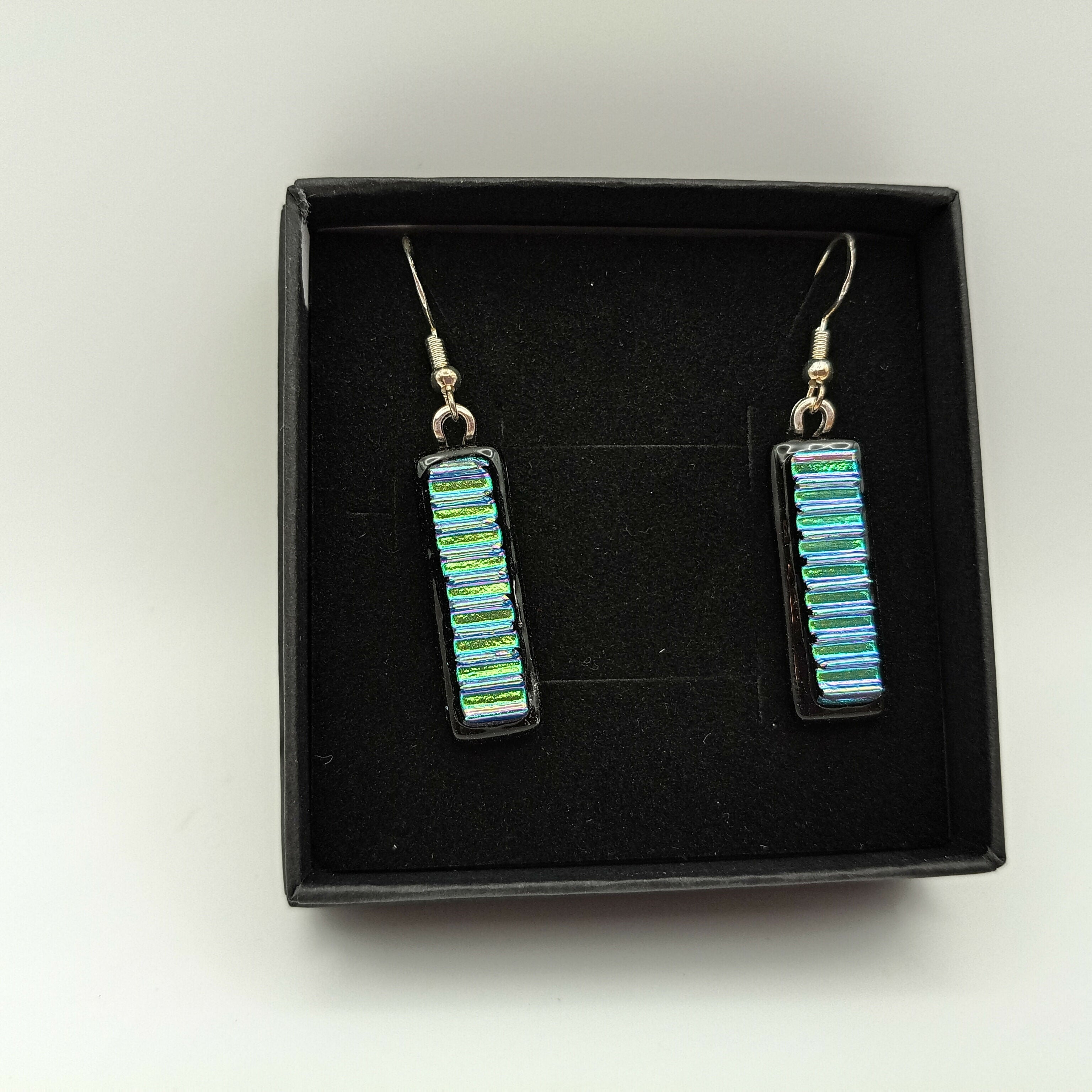 Pink and Green Lined Dichroic Earrings
