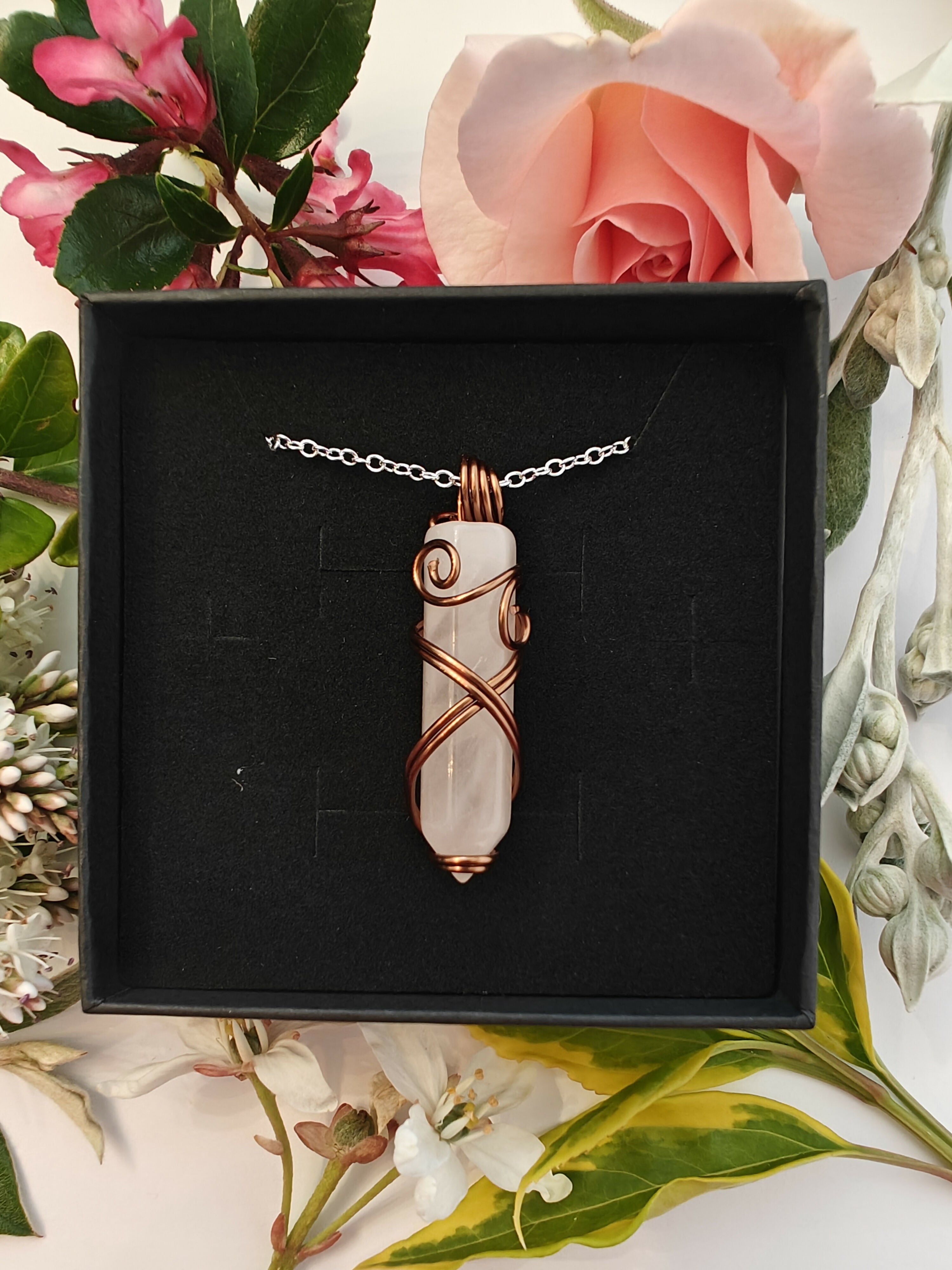 Clear Quartz Wire Wrapped Crystal Point Necklace on Sterling Silver Chain