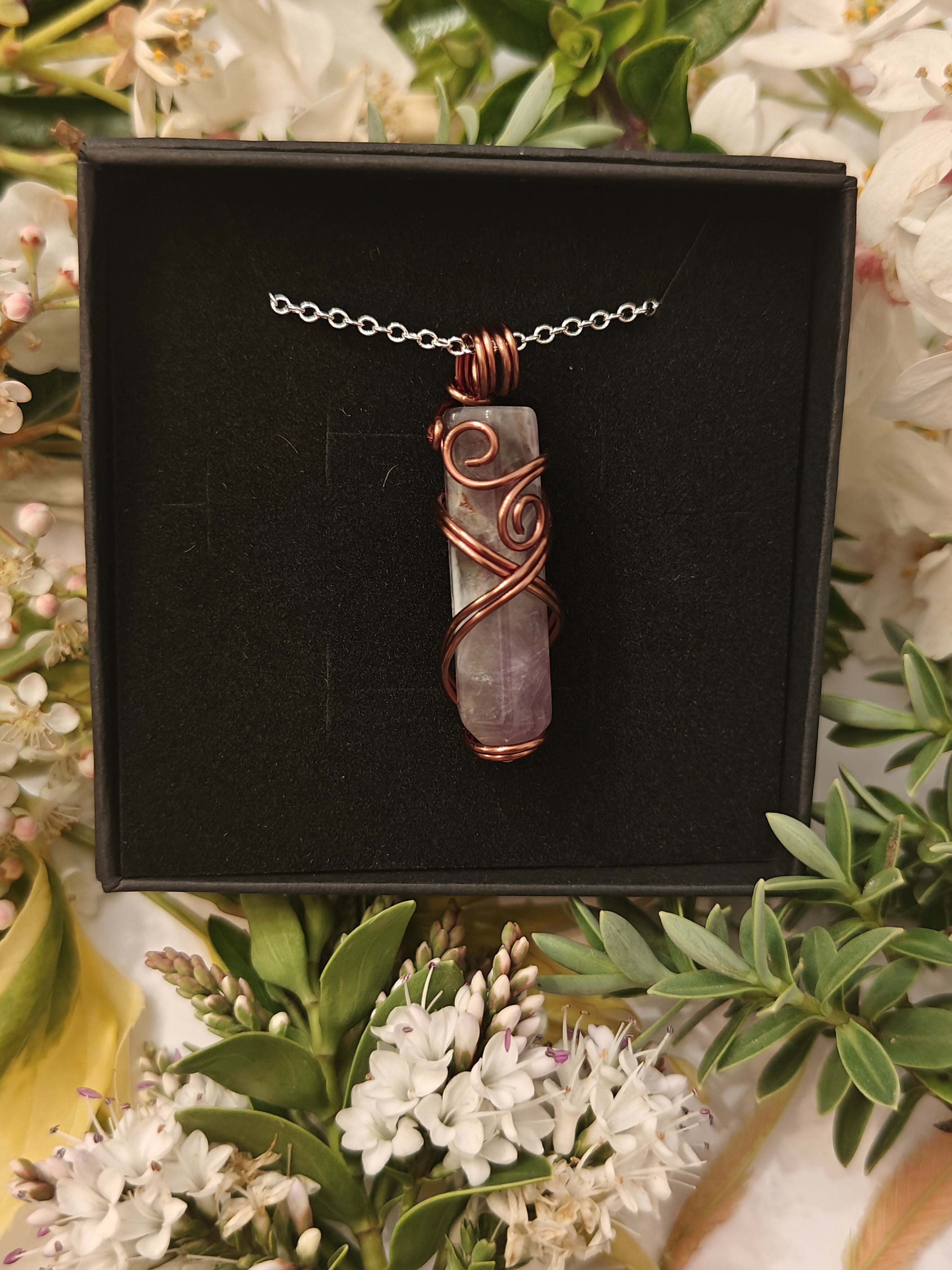 Wire Wrapped Amethyst Crystal Point on Sterling Silver Chain