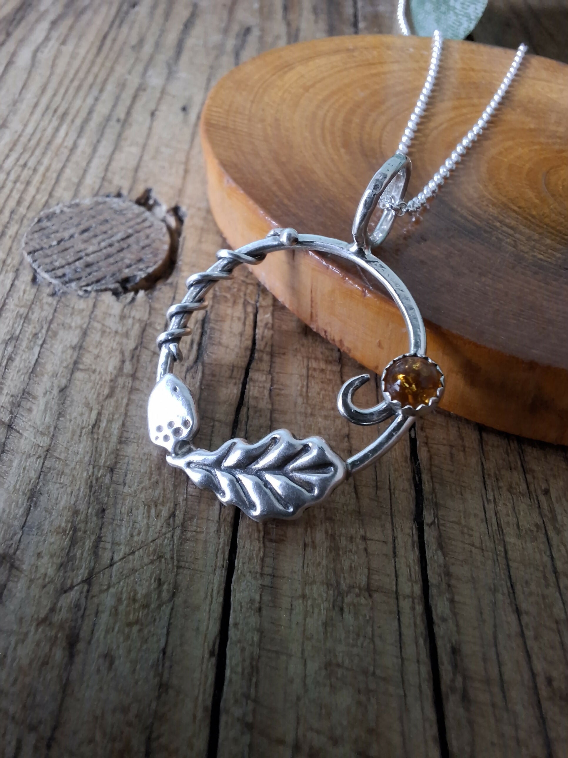 Handmade Silver Acorn And Oak Leaf Wreath Necklace