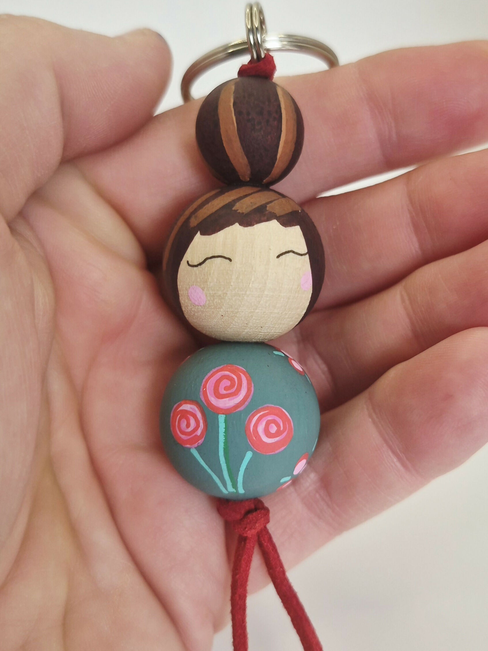 Hand-Painted Wooden Doll Keyring