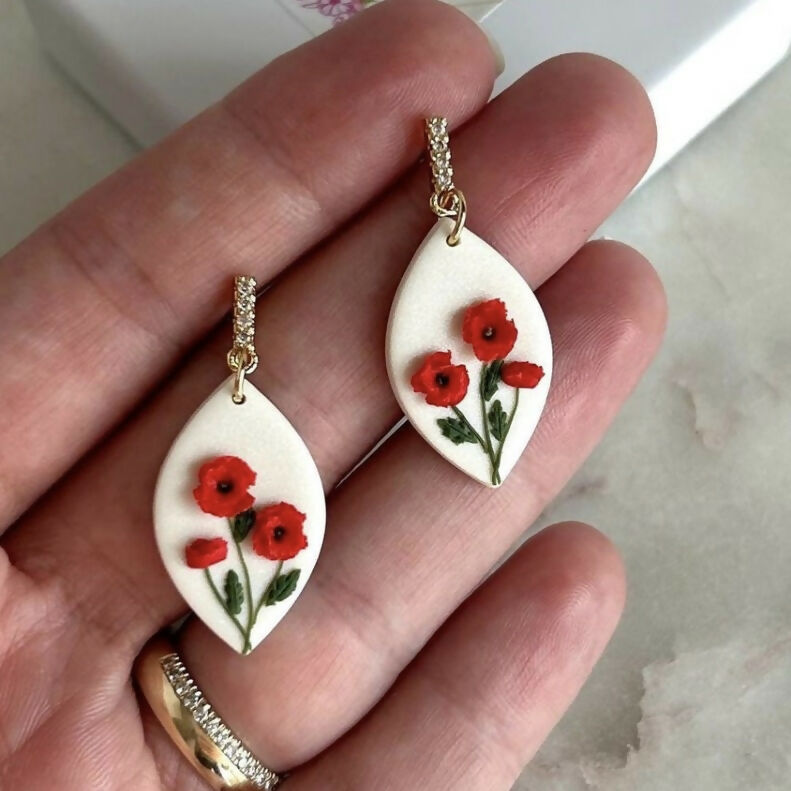 Red poppy Flower Earrings