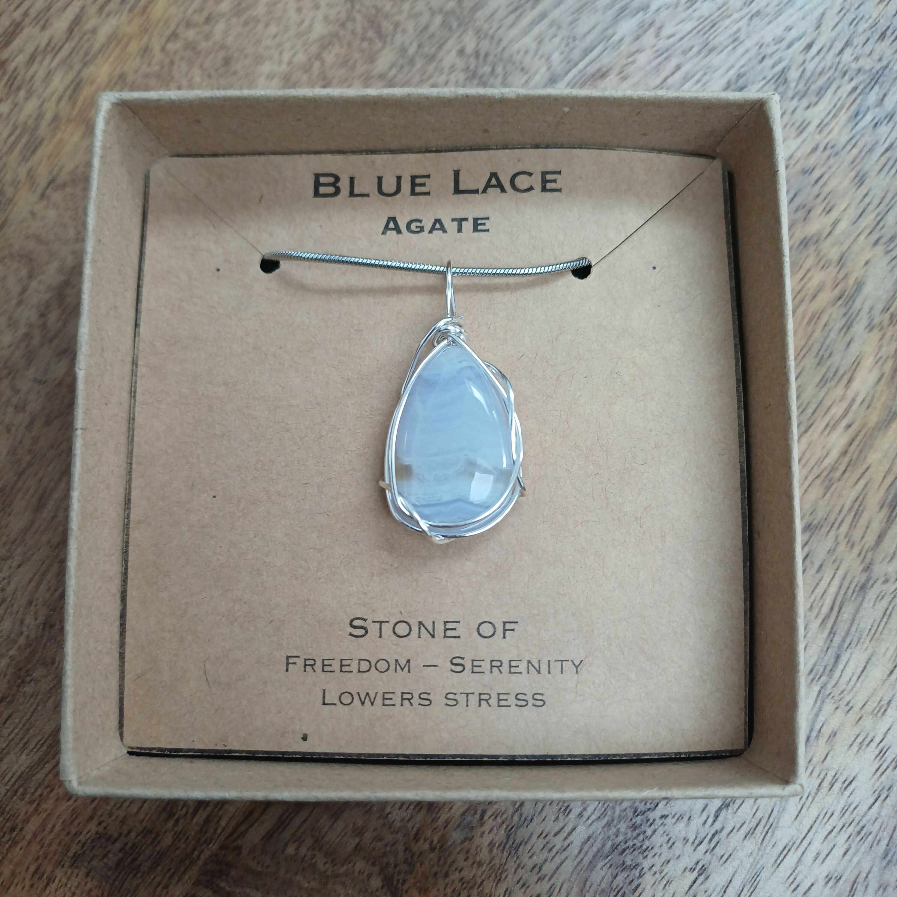 Blue Lace Agate Wire Wrapped Pendant