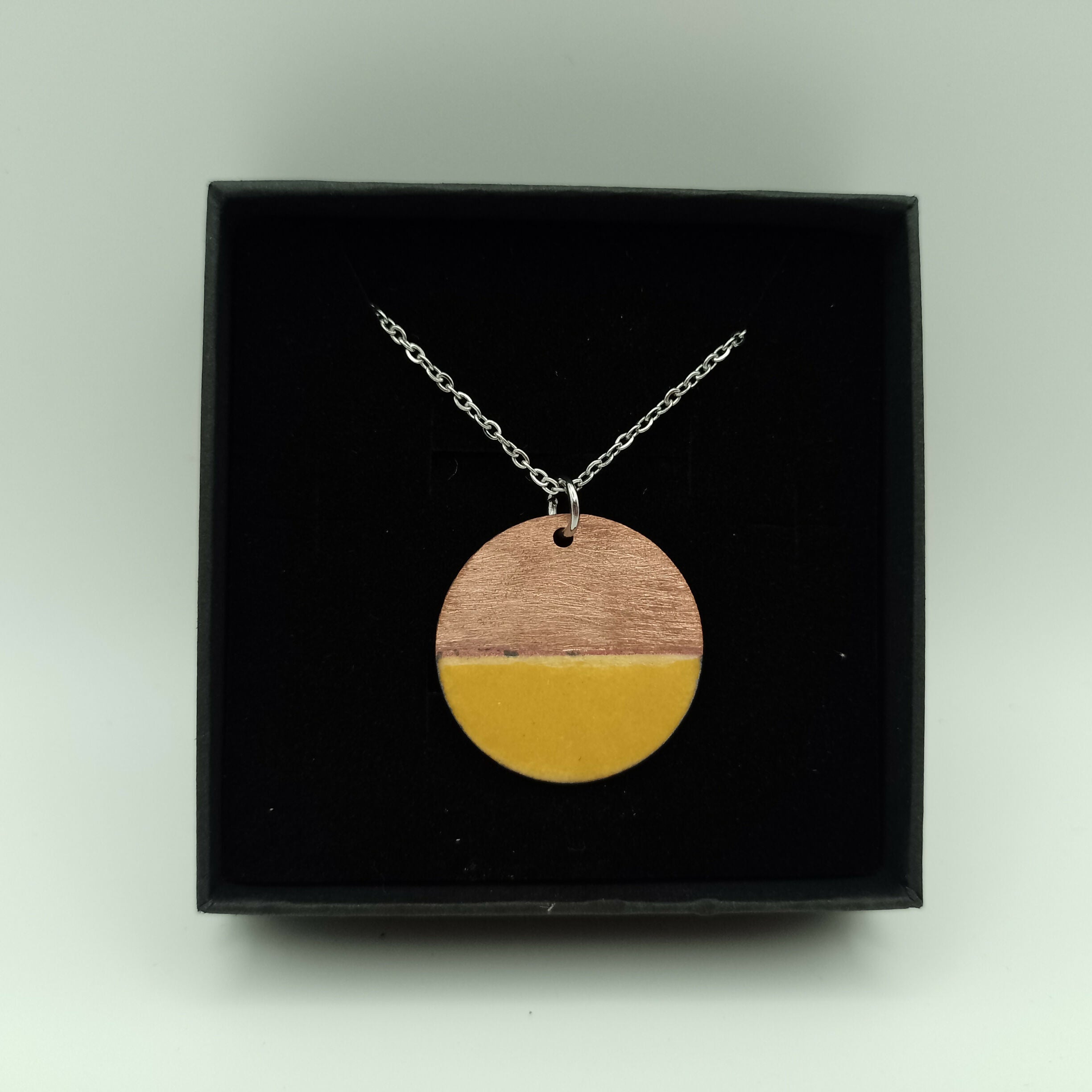 Yellow Circle Half Copper Half Enamel Pendant