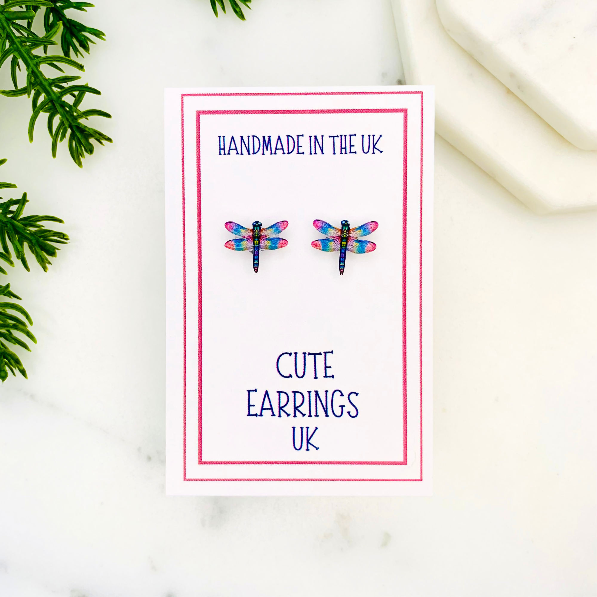 Rainbow Dragonfly Stud Earrings