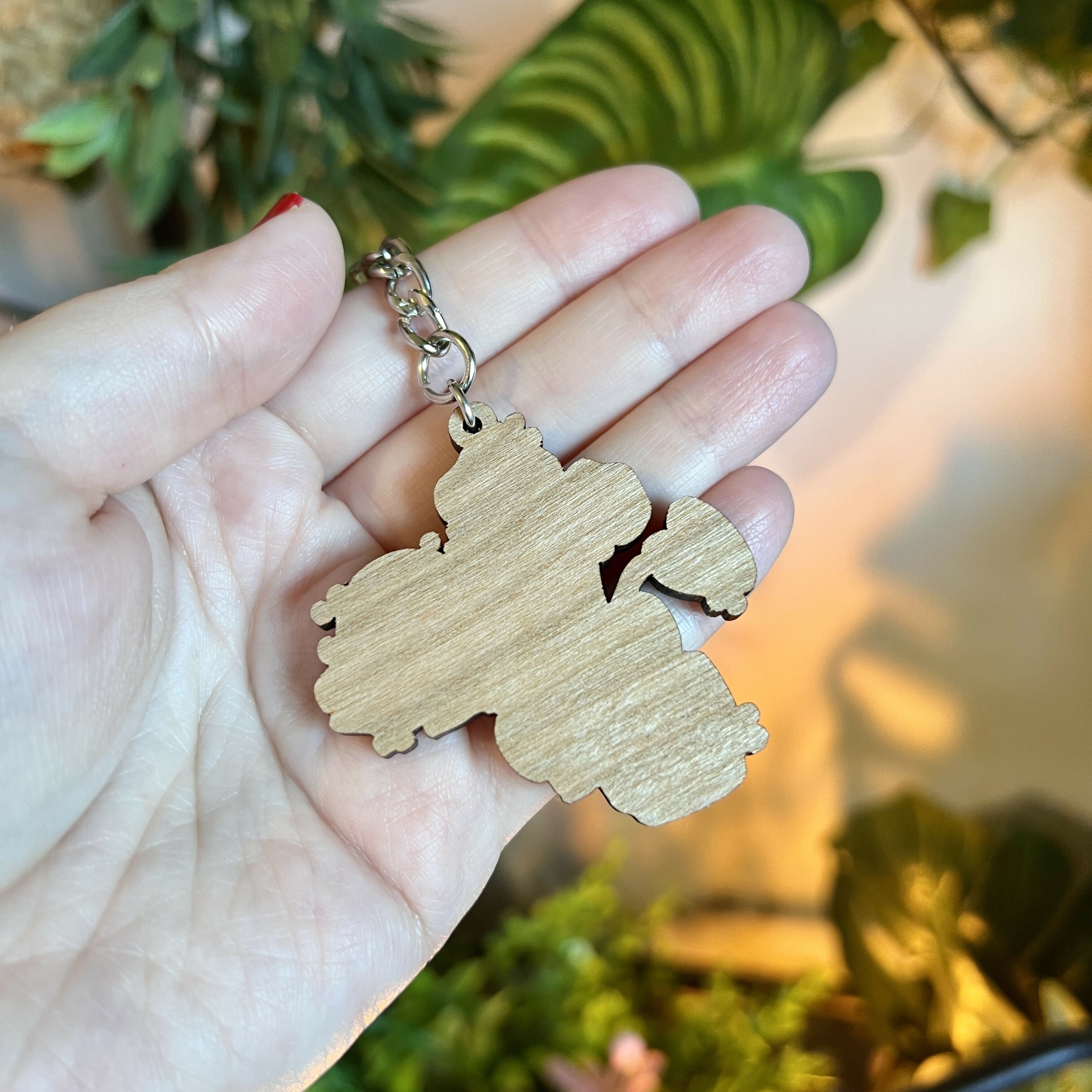 Ghost and Plant Wooden Keyring