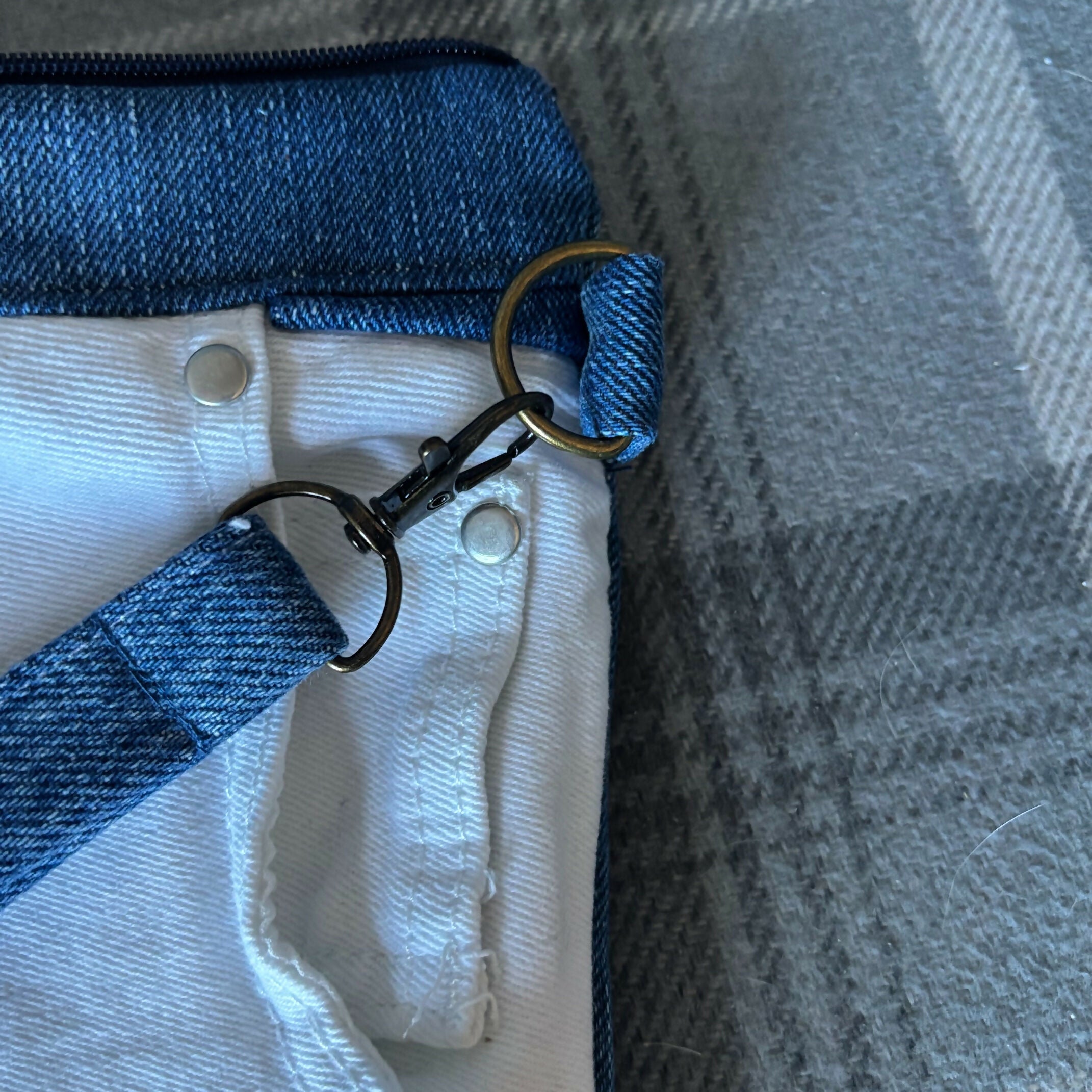 Unique Handcrafted Clutch Purse Wristie Bag Made From Upcycled Jeans And Fabric