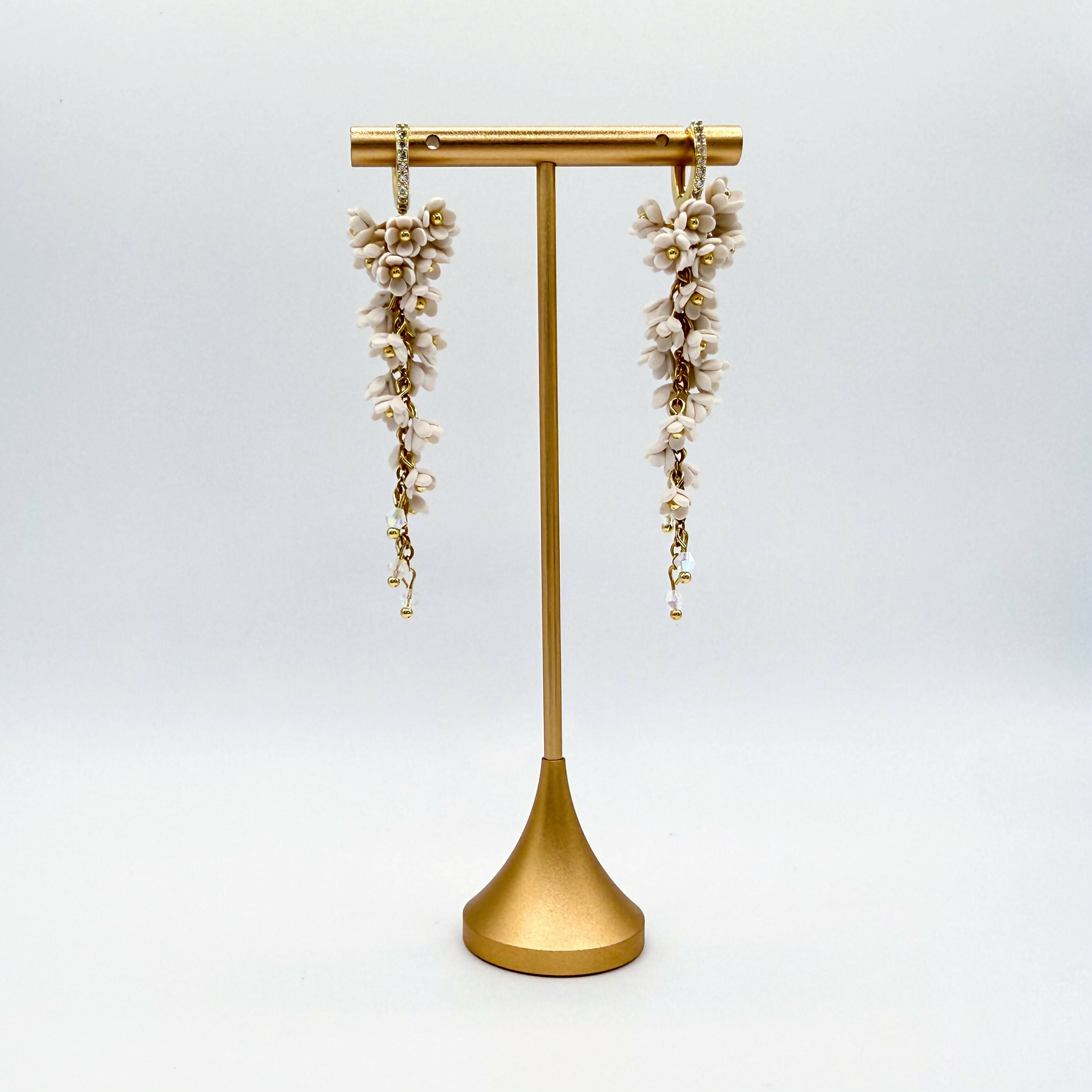 Cascading Flower Drop Earrings with Mini Floral Clusters in Blush Pink