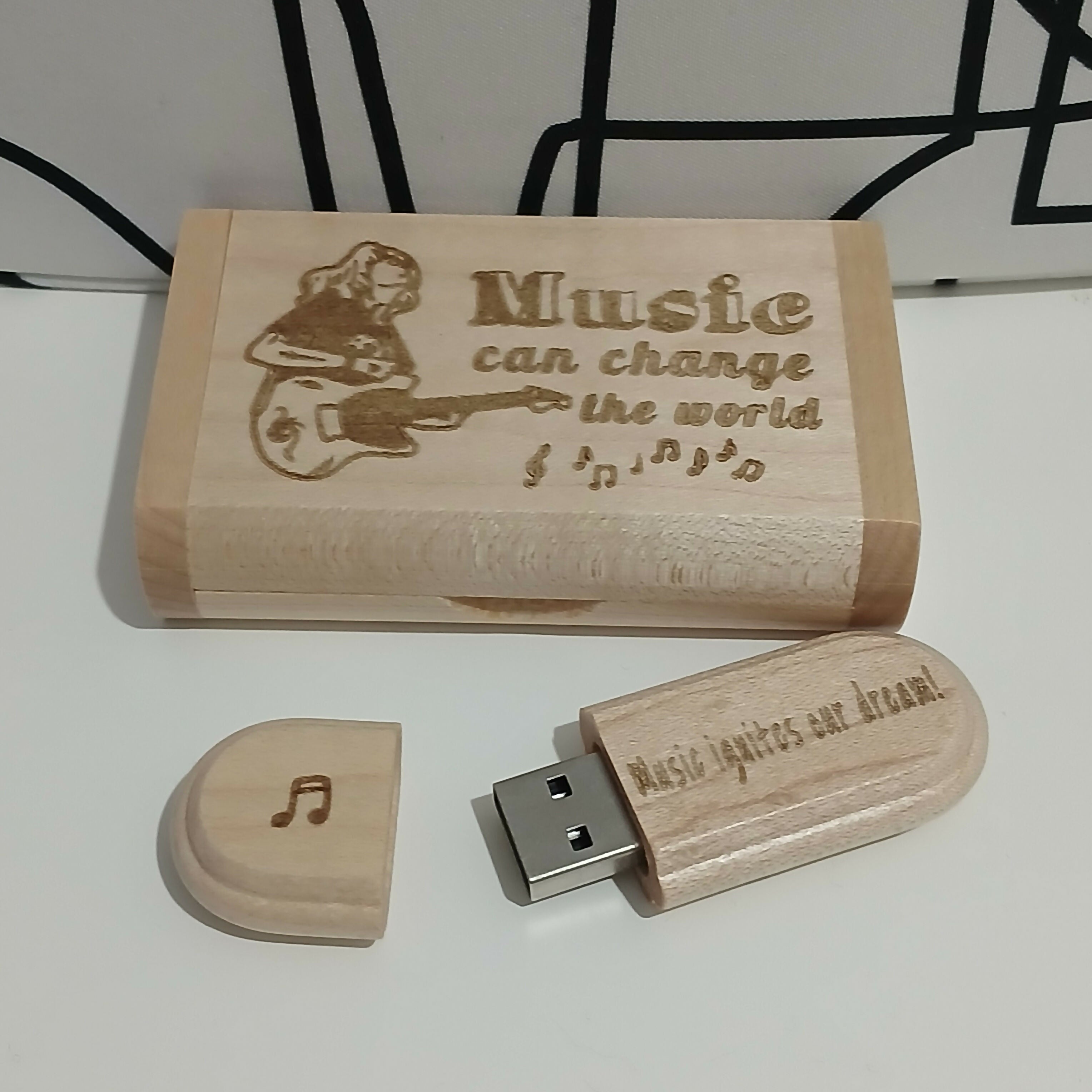 Wooden 120G USB Memory Stick with Box Music Can Change the World