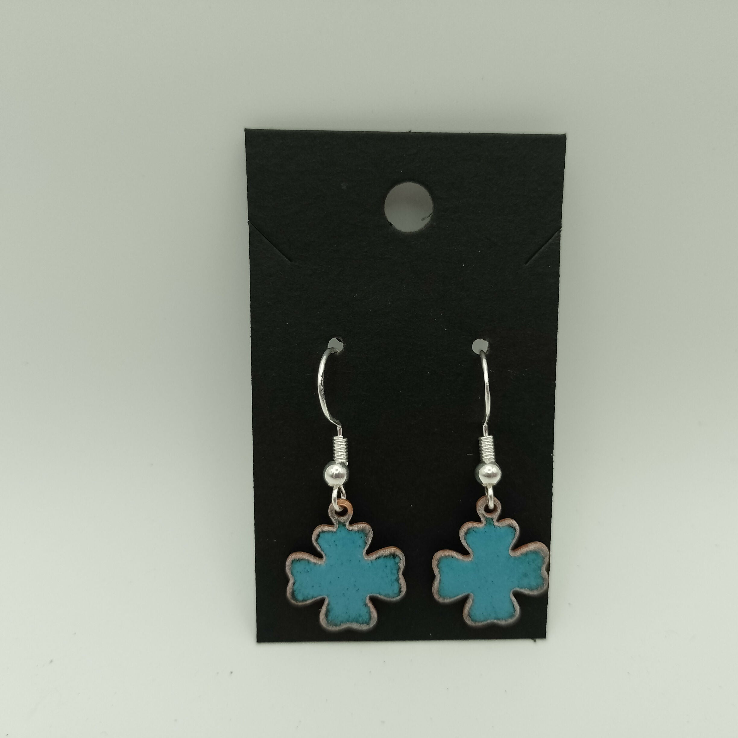 Blue Enamel Clover Earrings