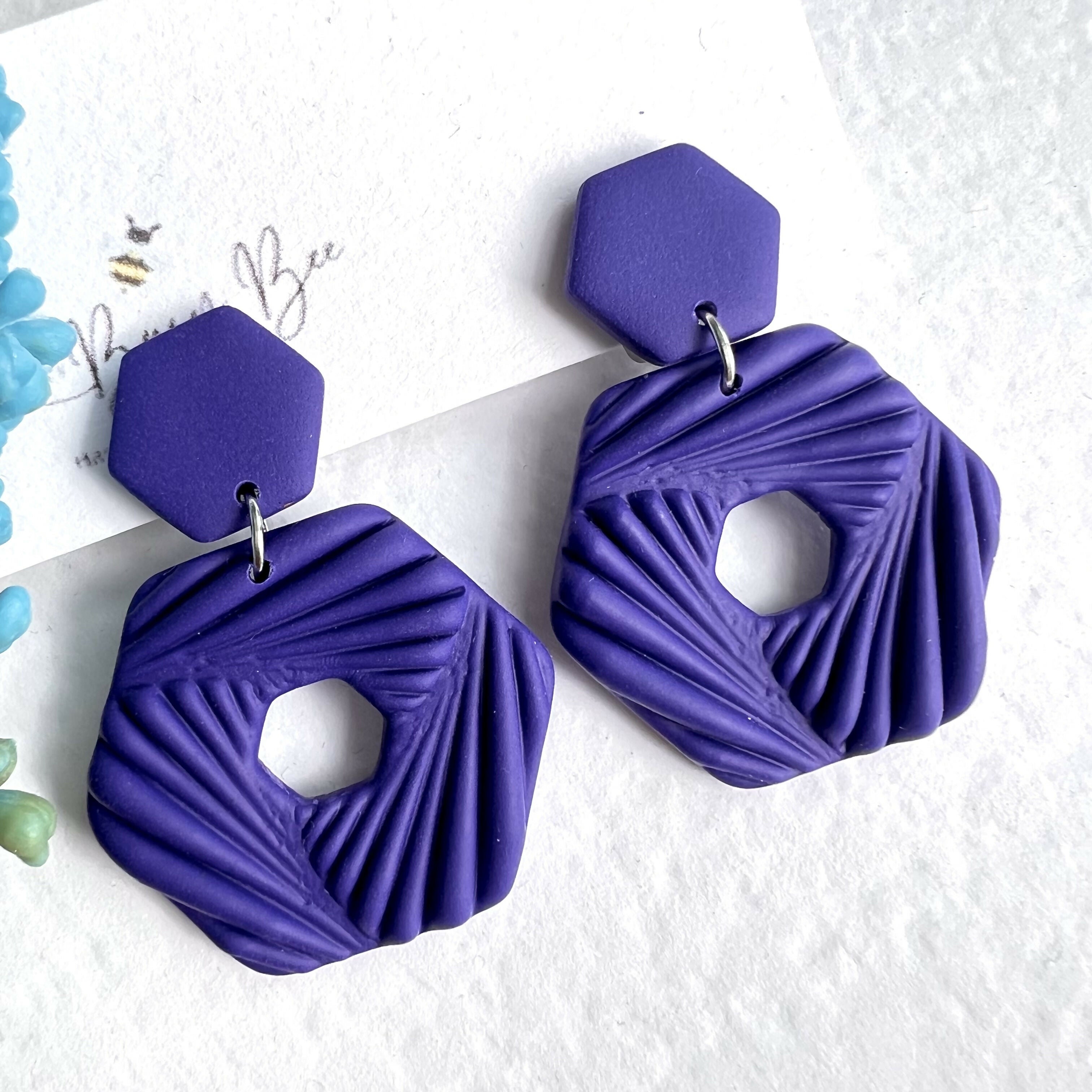 Dainty Clip On Dangle Earrings / Boho Polymer Clay Earrings for Non Pierced Ears