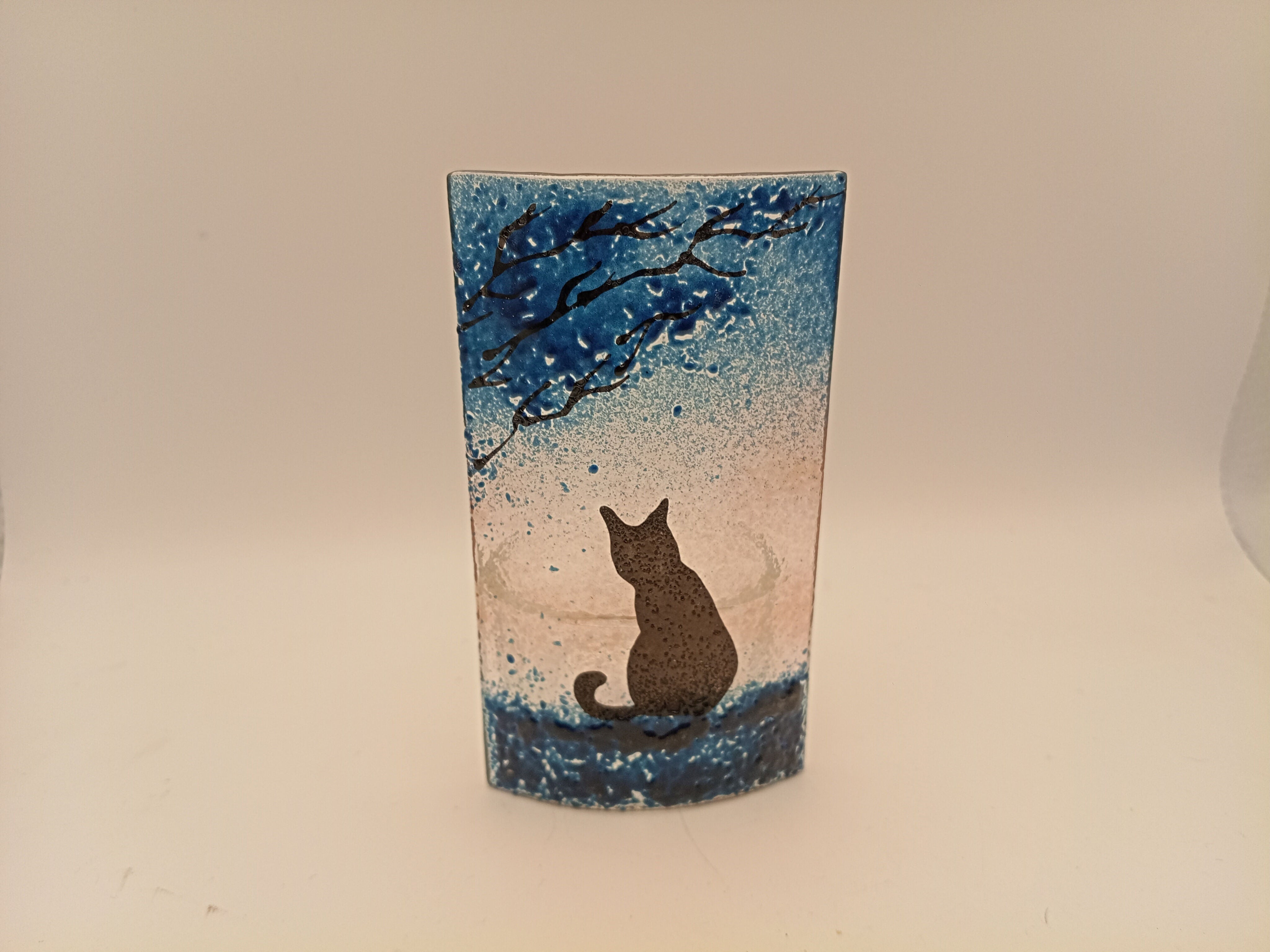 Fused Glass Silhouette Cat Tealight