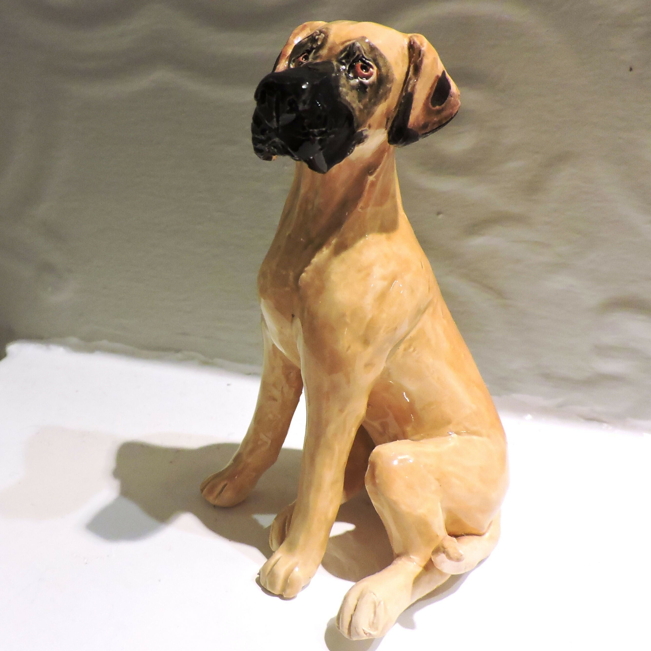 Ceramic Great dane dog sculpture, Fawn