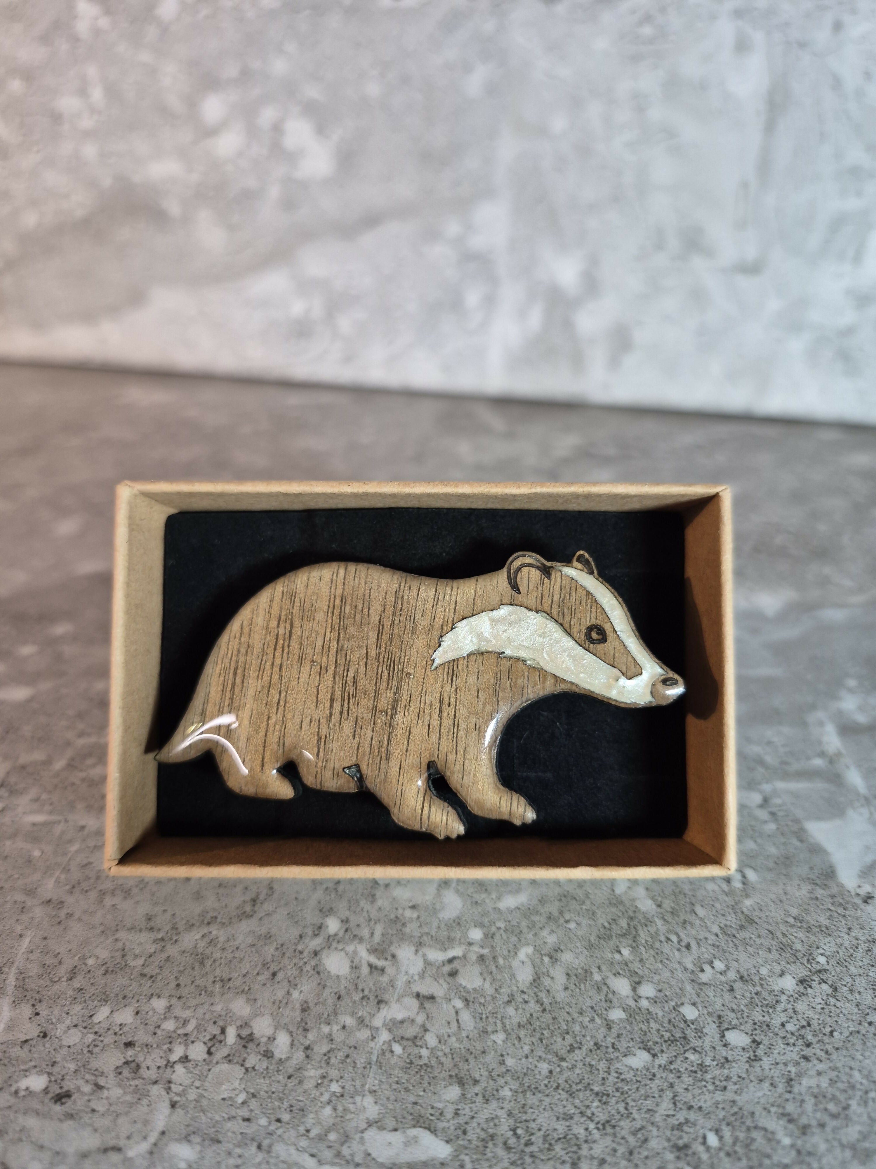 Handcrafted Walnut Veneer Badger Pin