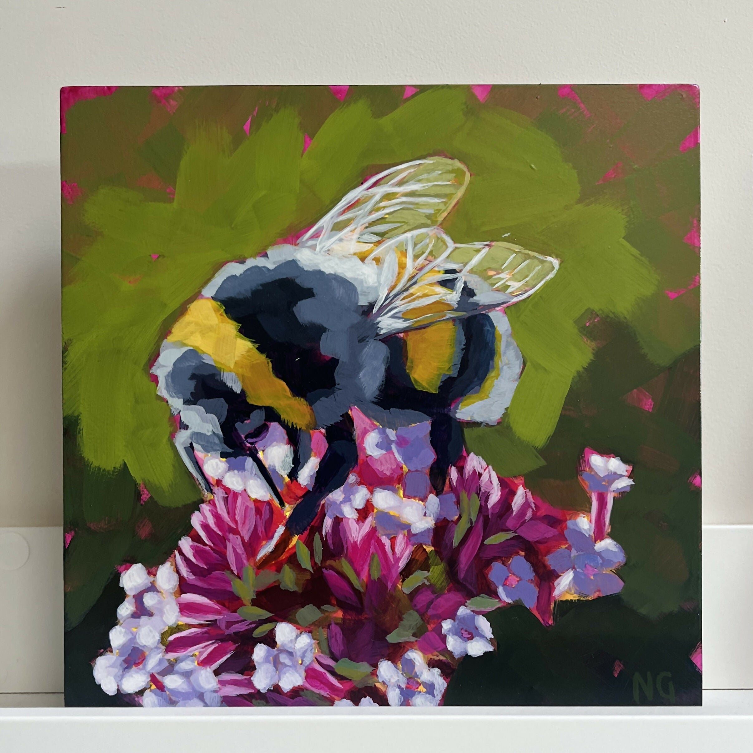 Bee Among the Petals - Original Acrylic Painting