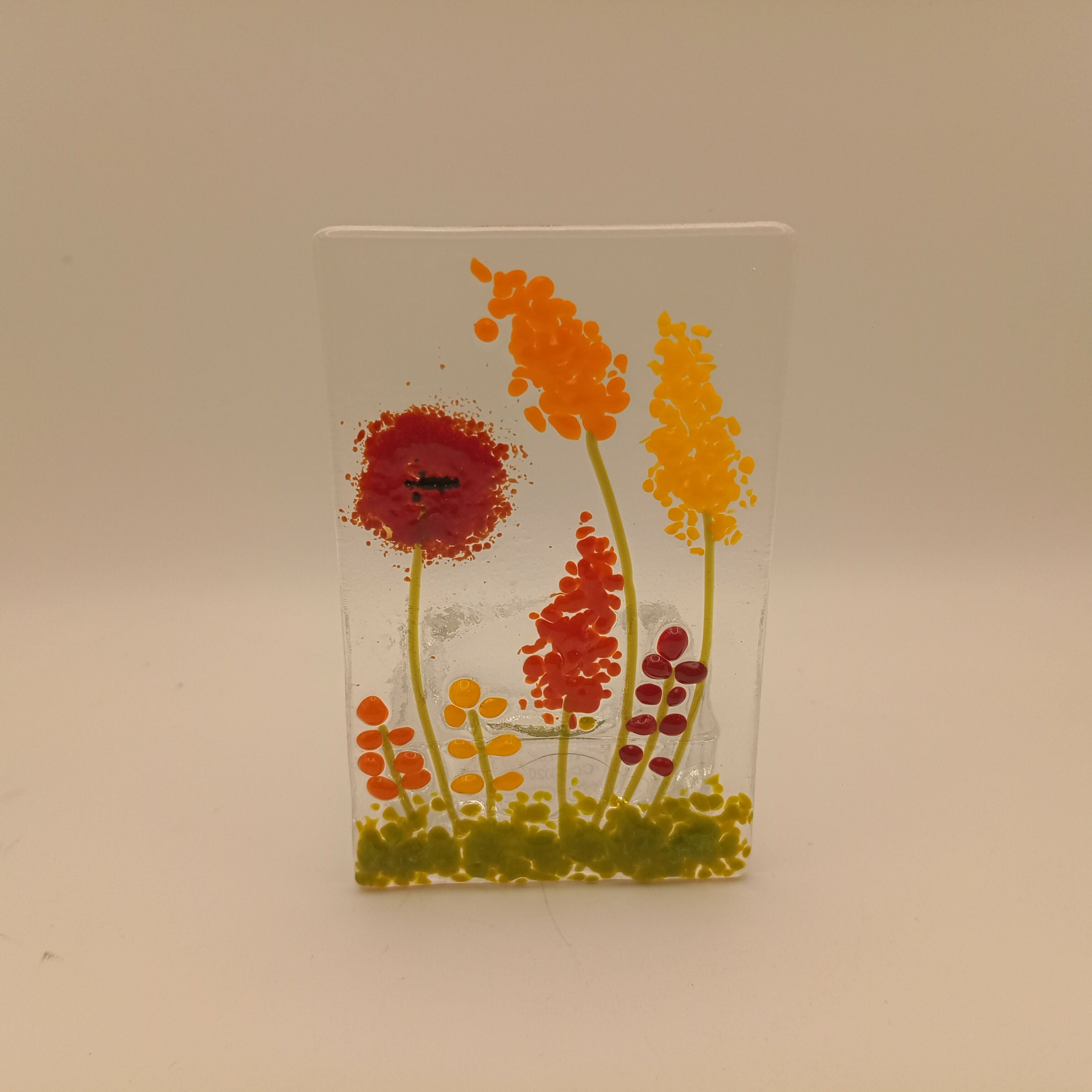 Fused Glass Orange and Red Flower Tealight