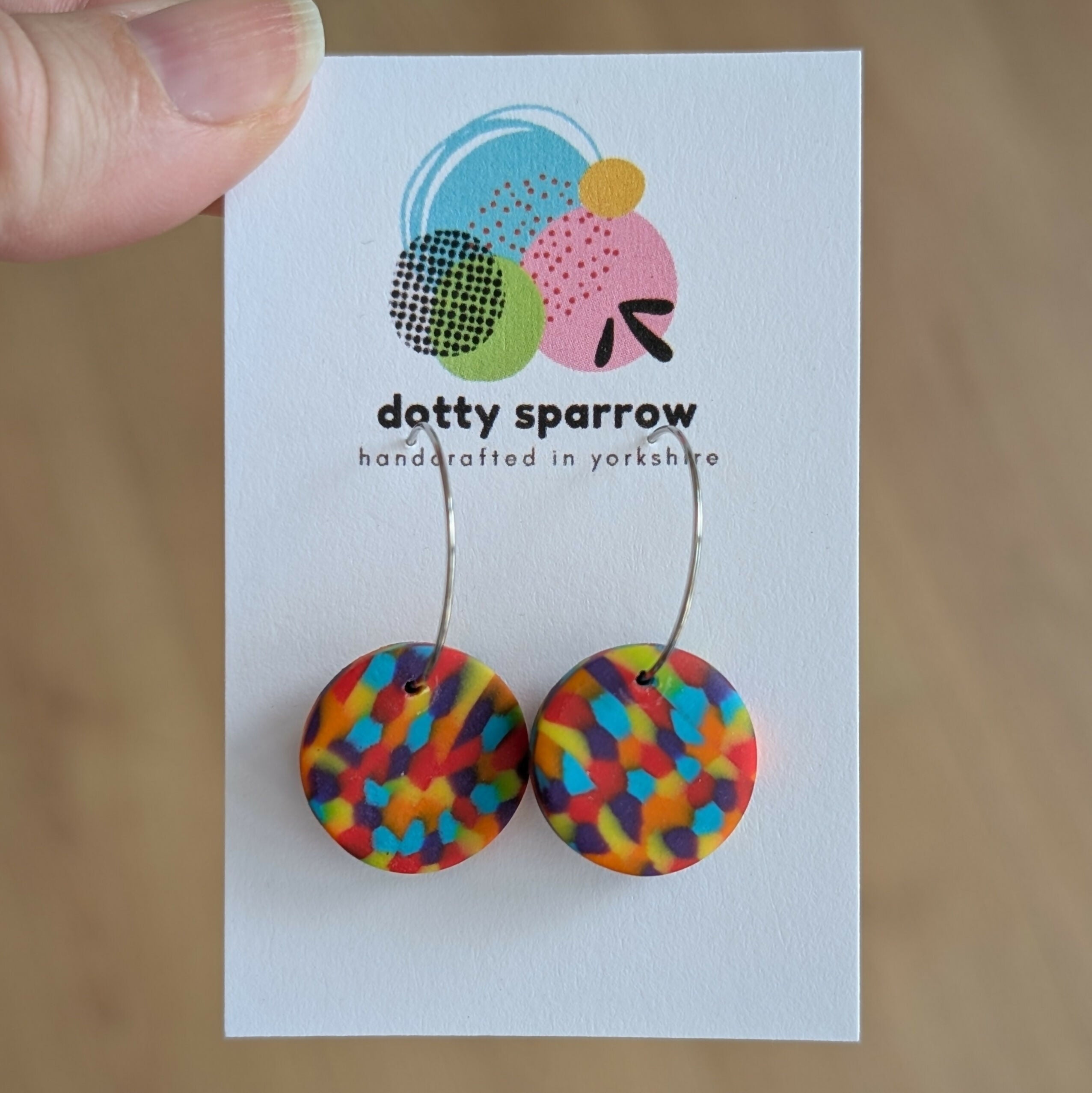 Orange Purple Turquoise Yellow Mosaic Circle Hoop Handmade Polymer Clay Earrings