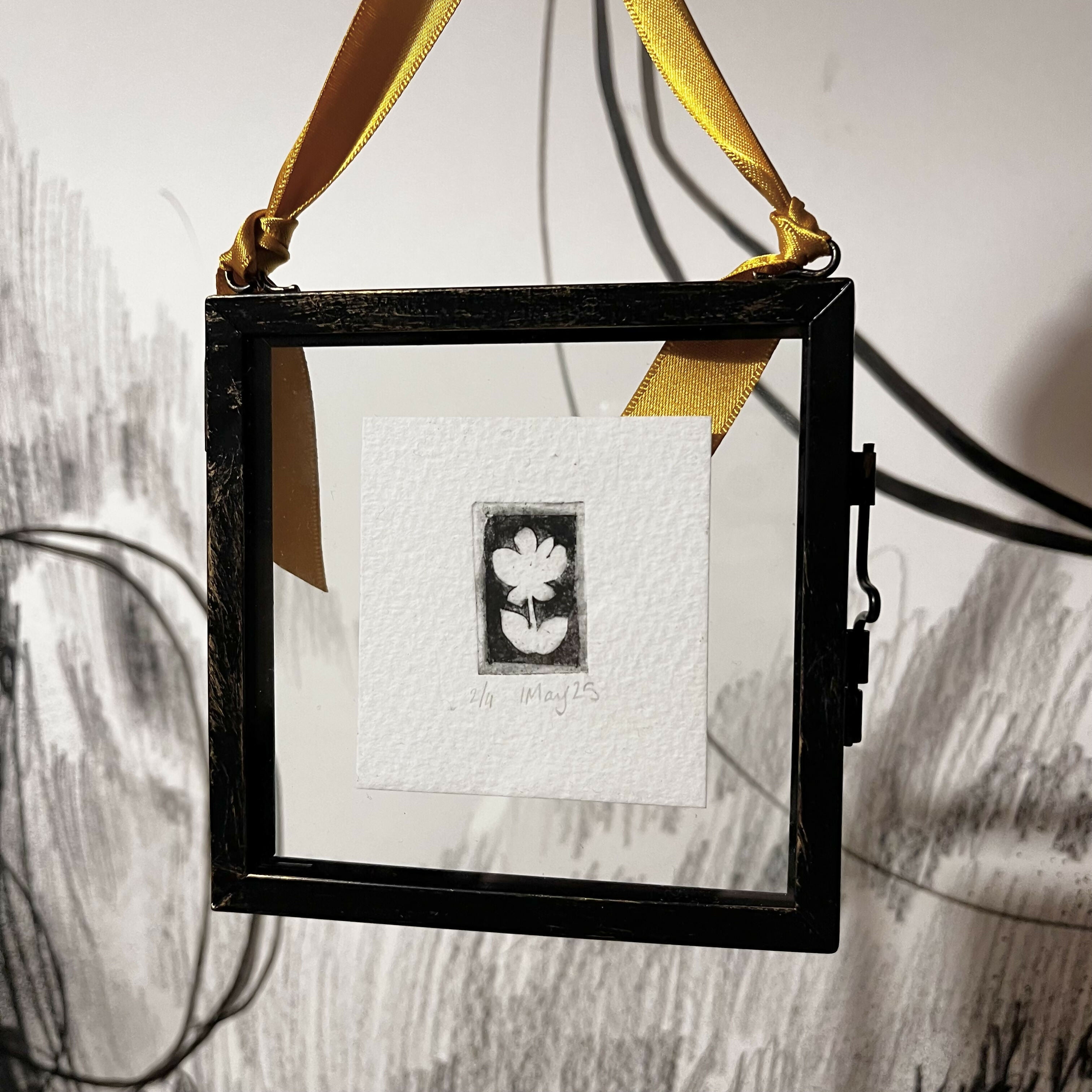 Framed Floral Tiny Drypoint Print