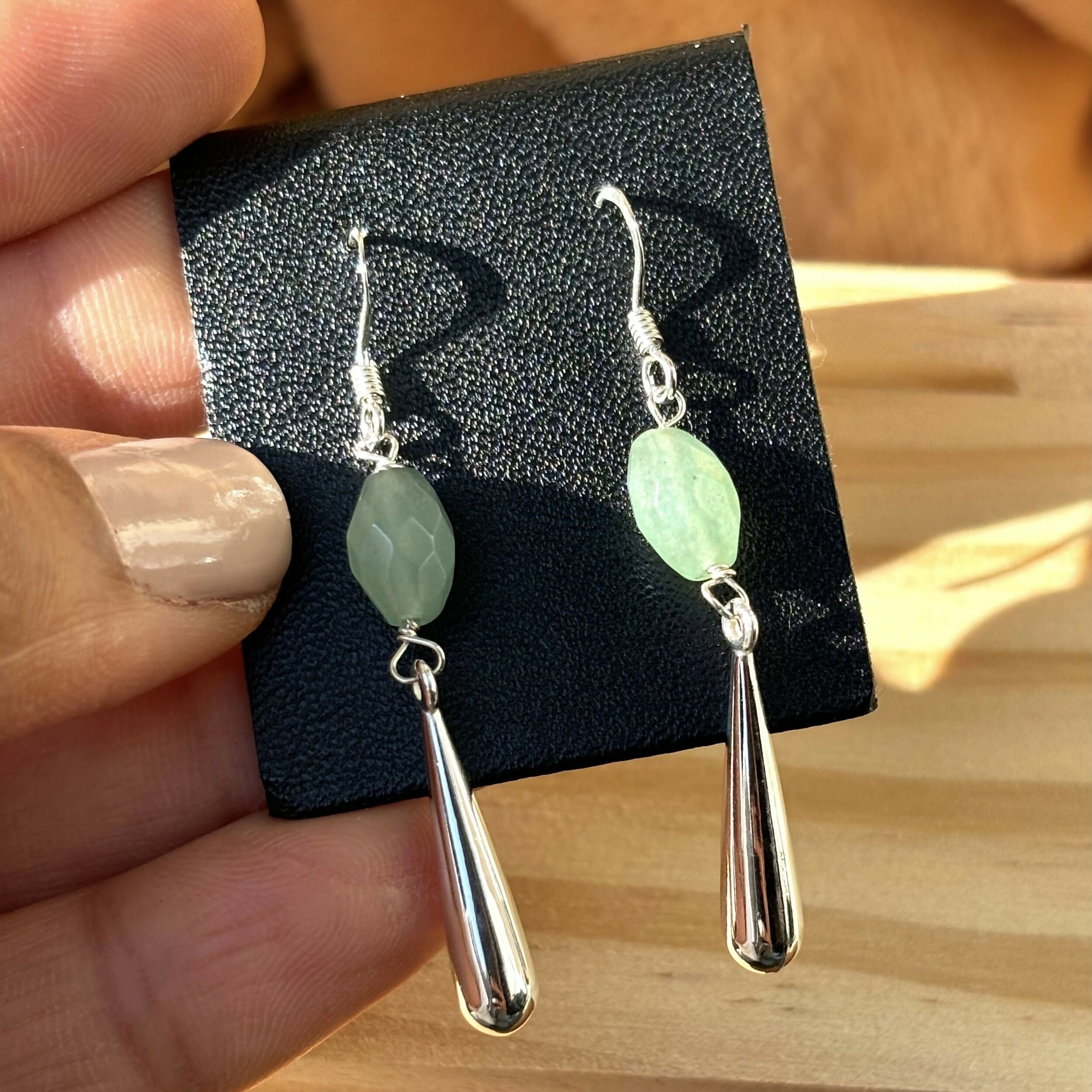 Sterling Silver Green Aventurine Drop Earrings