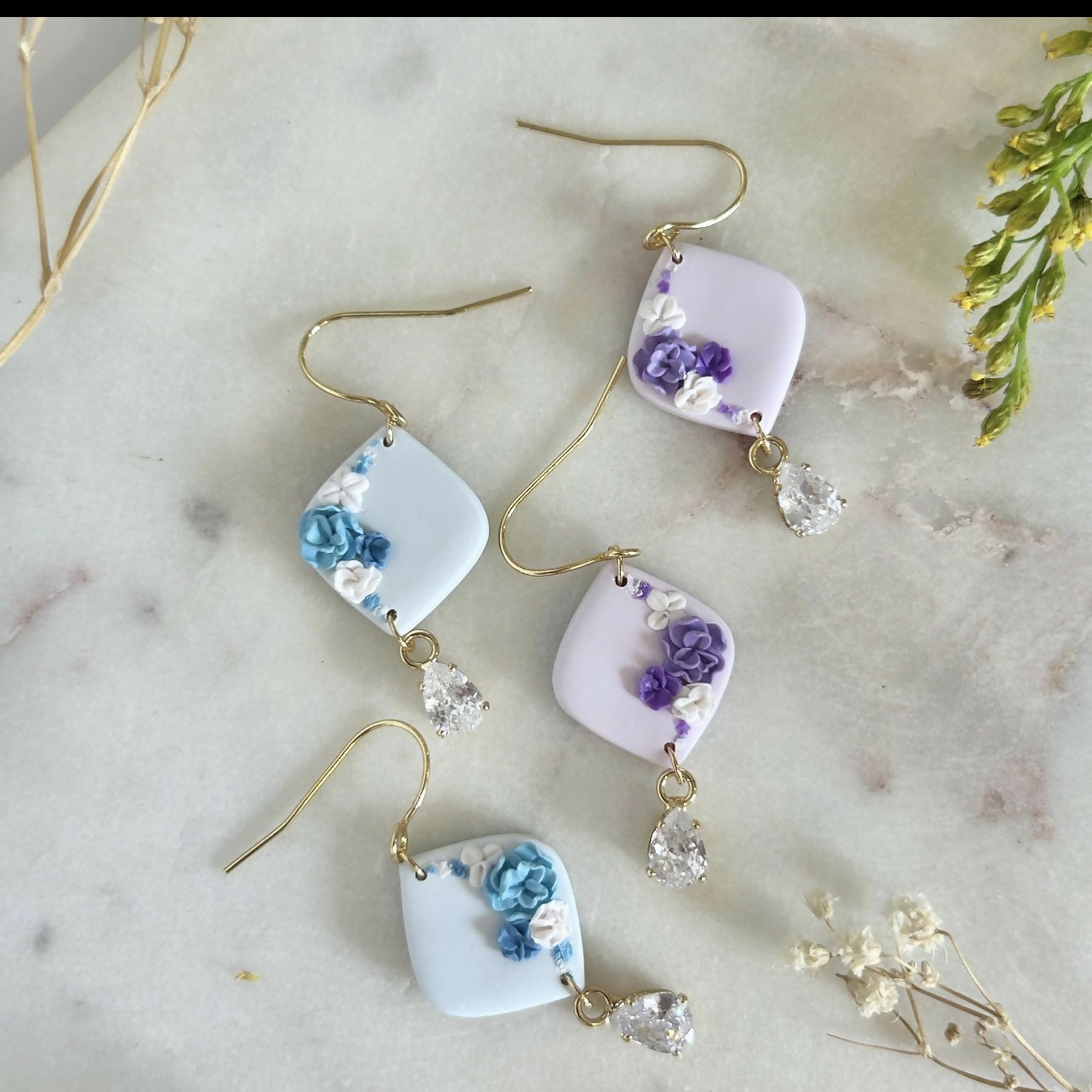Purple or Blue Flower Earrings