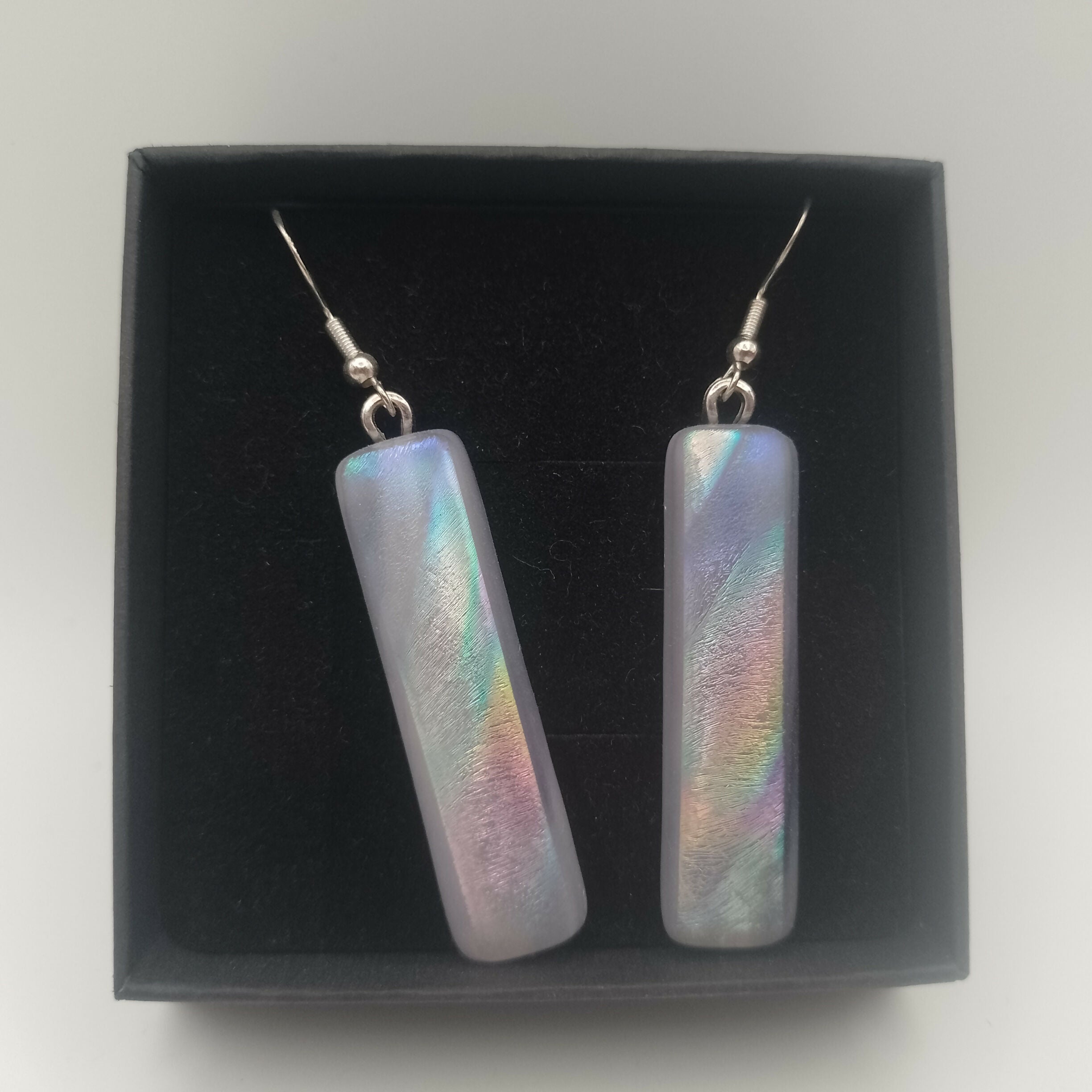 Lilac, Pink and Silver Shimmer Dichroic Earrings