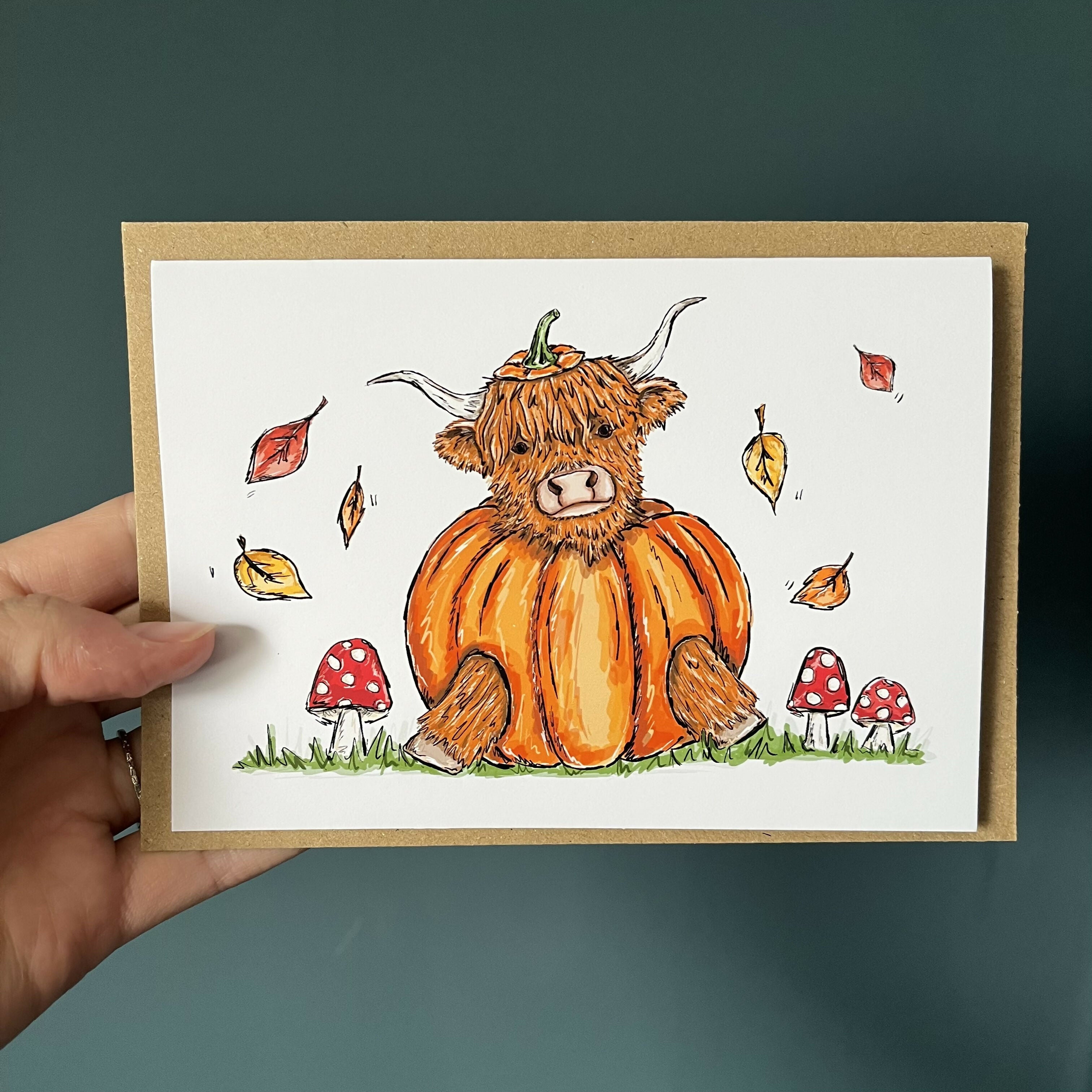 Highland Cow Pumpkin Greetings Card